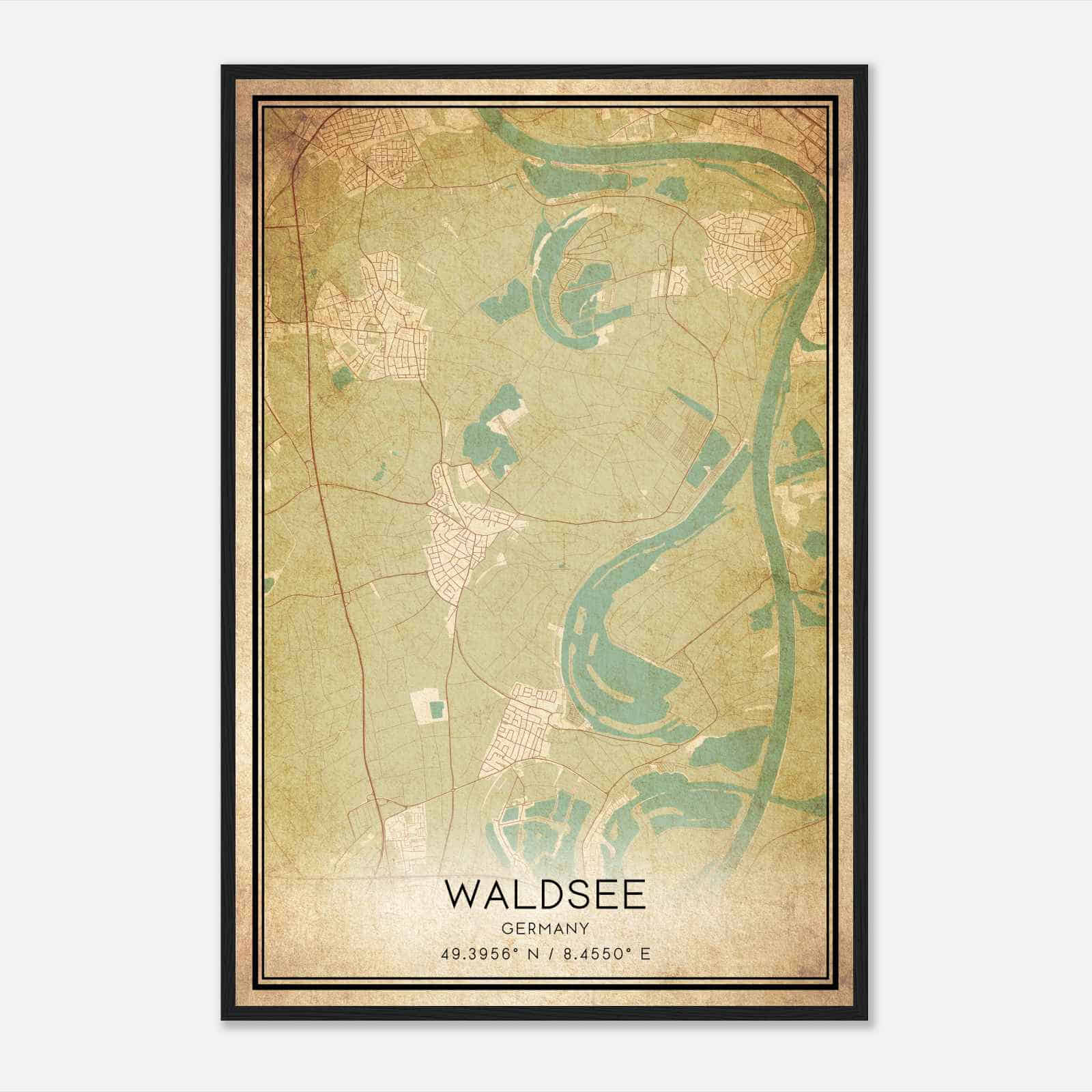 Vintage Waldsee Germany Map Poster, Waldsee City Road Wall Art Print