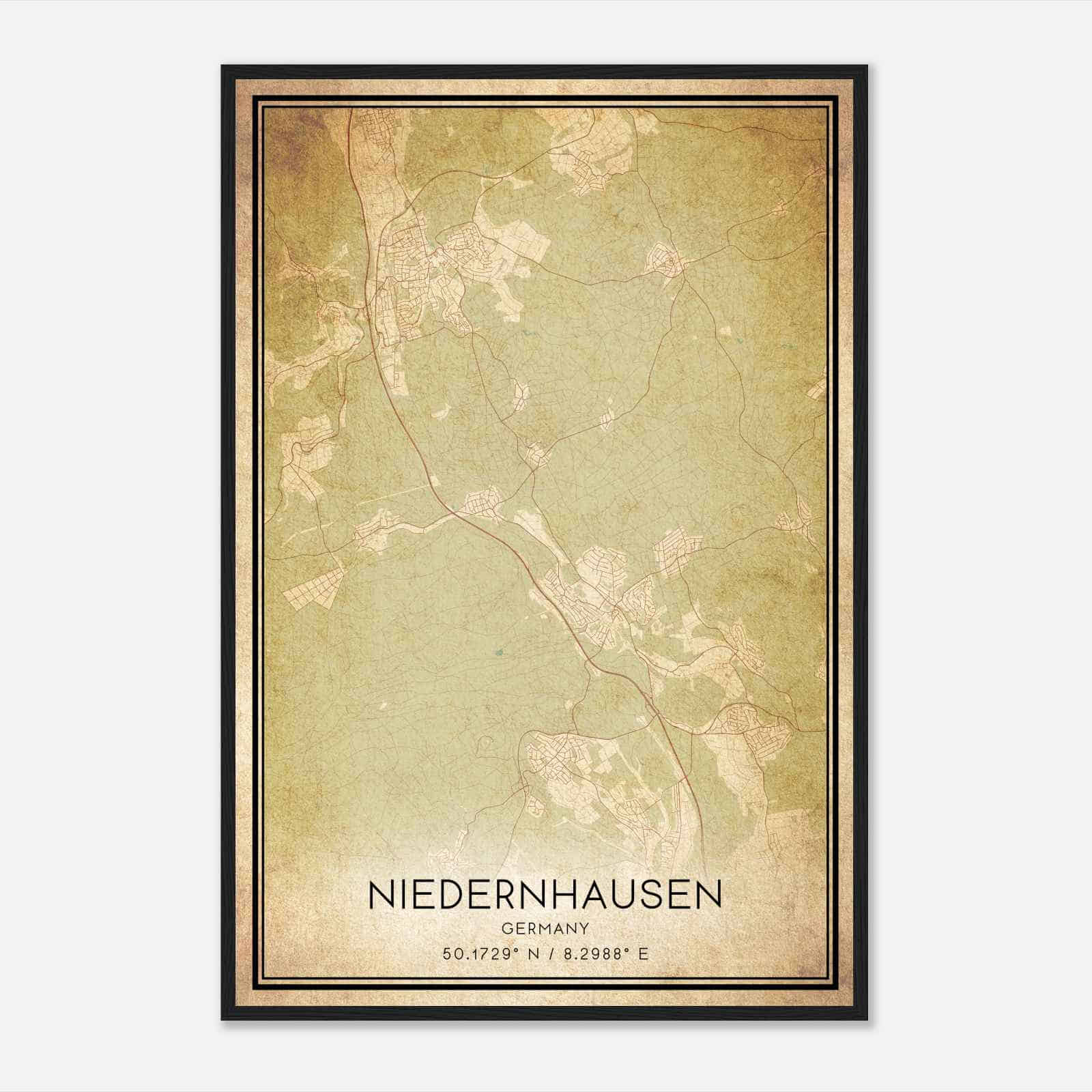 Vintage Niedernhausen Germany Map Poster, Niedernhausen City Road Wall Art Print