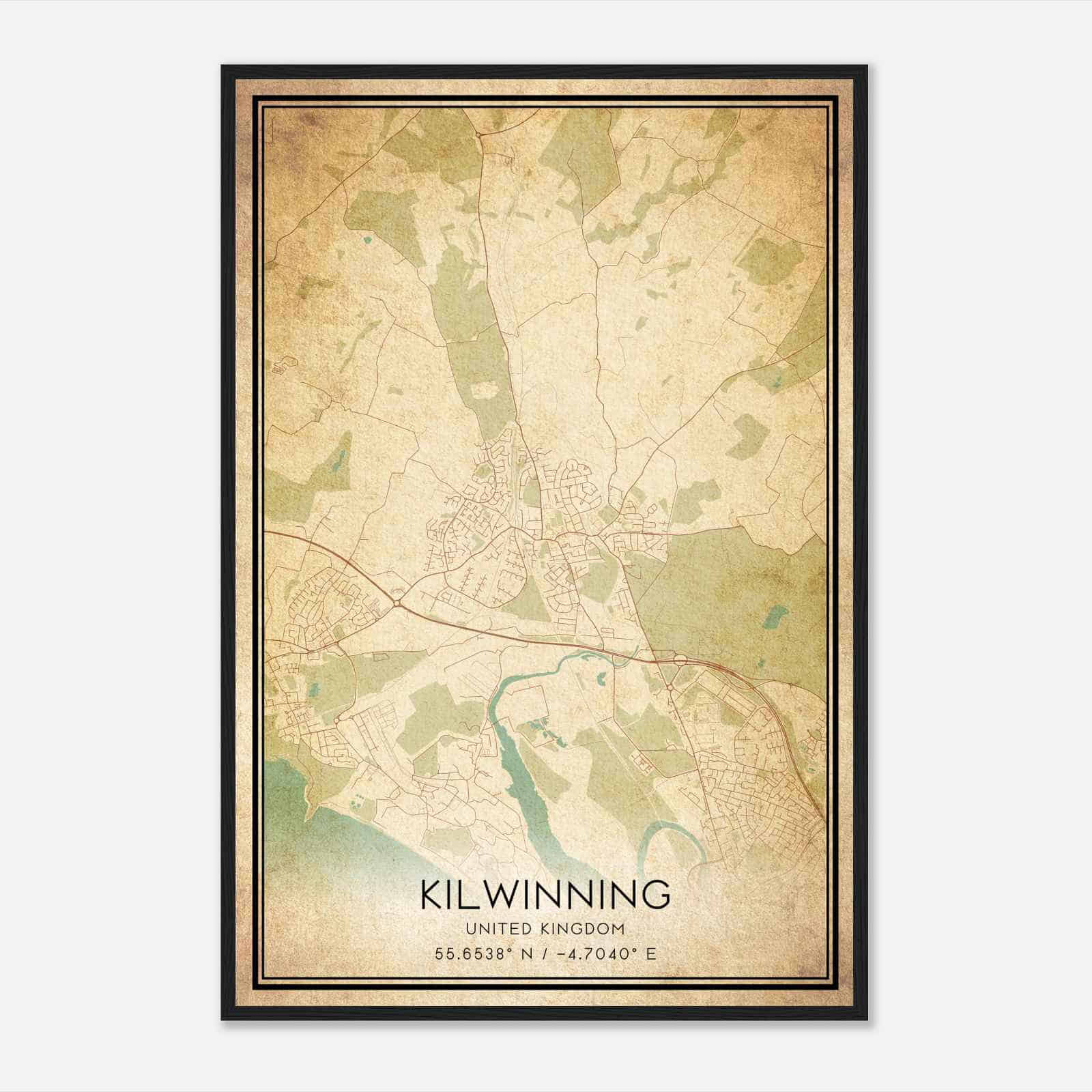 Vintage Kilwinning United Kingdom Map Poster, Kilwinning City Road Wall Art Print Vintage Kilwinning United Kingdom Map Poster, Kilwinning City Road Wall Art Print