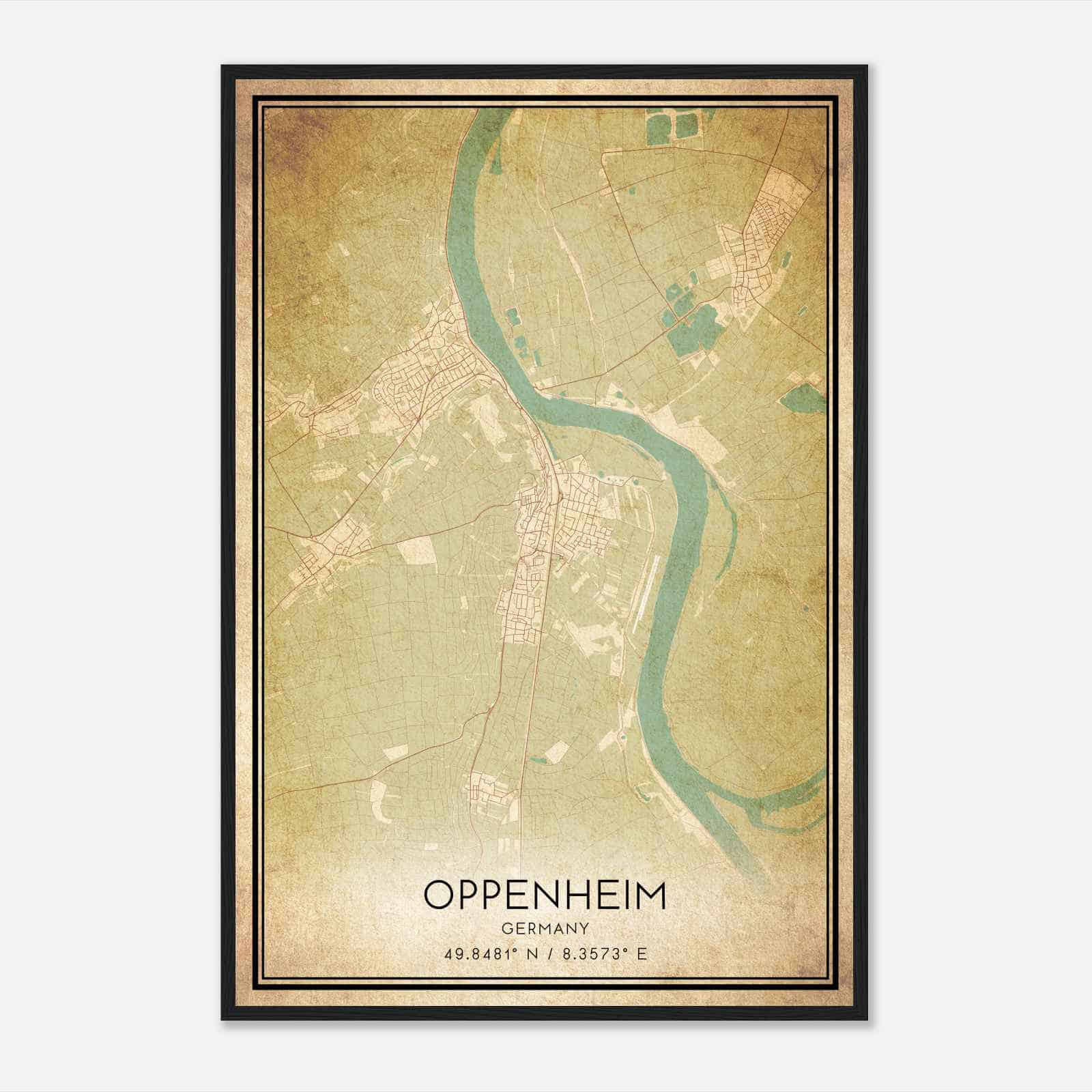 Vintage Oppenheim Germany Map Poster, Oppenheim City Road Wall Art Print