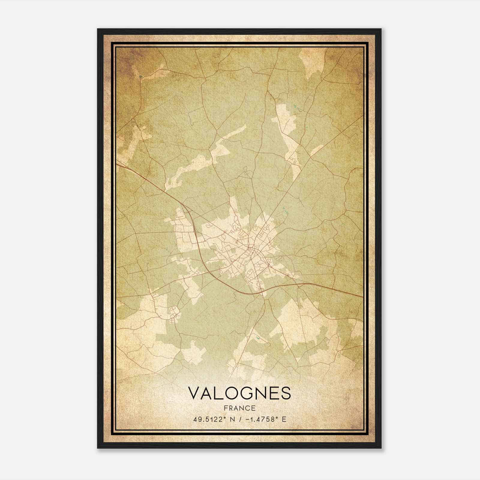 Vintage Valognes France Map Poster, Valognes City Road Wall Art Print