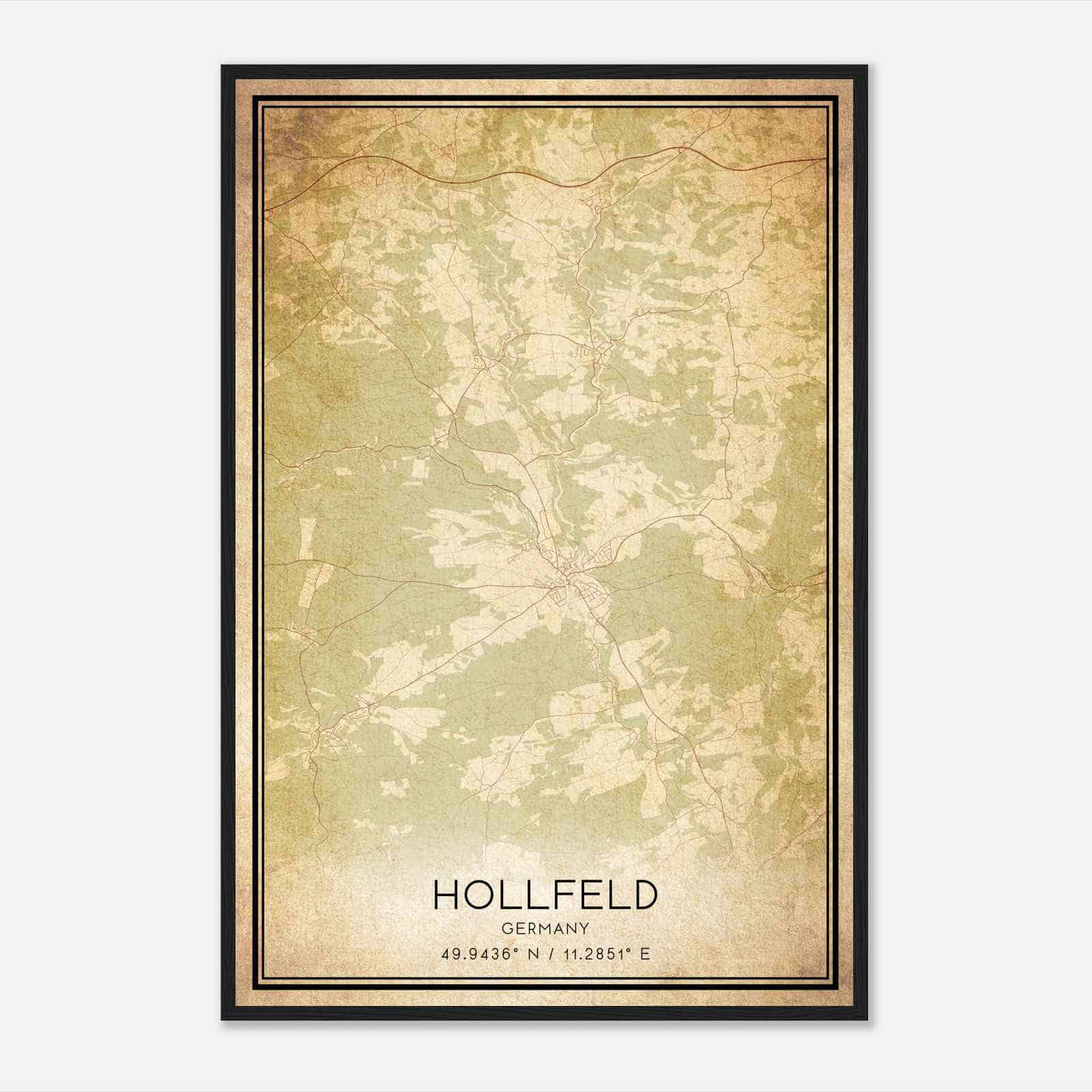 Vintage Hollfeld Germany Map Poster, Hollfeld City Road Wall Art Print