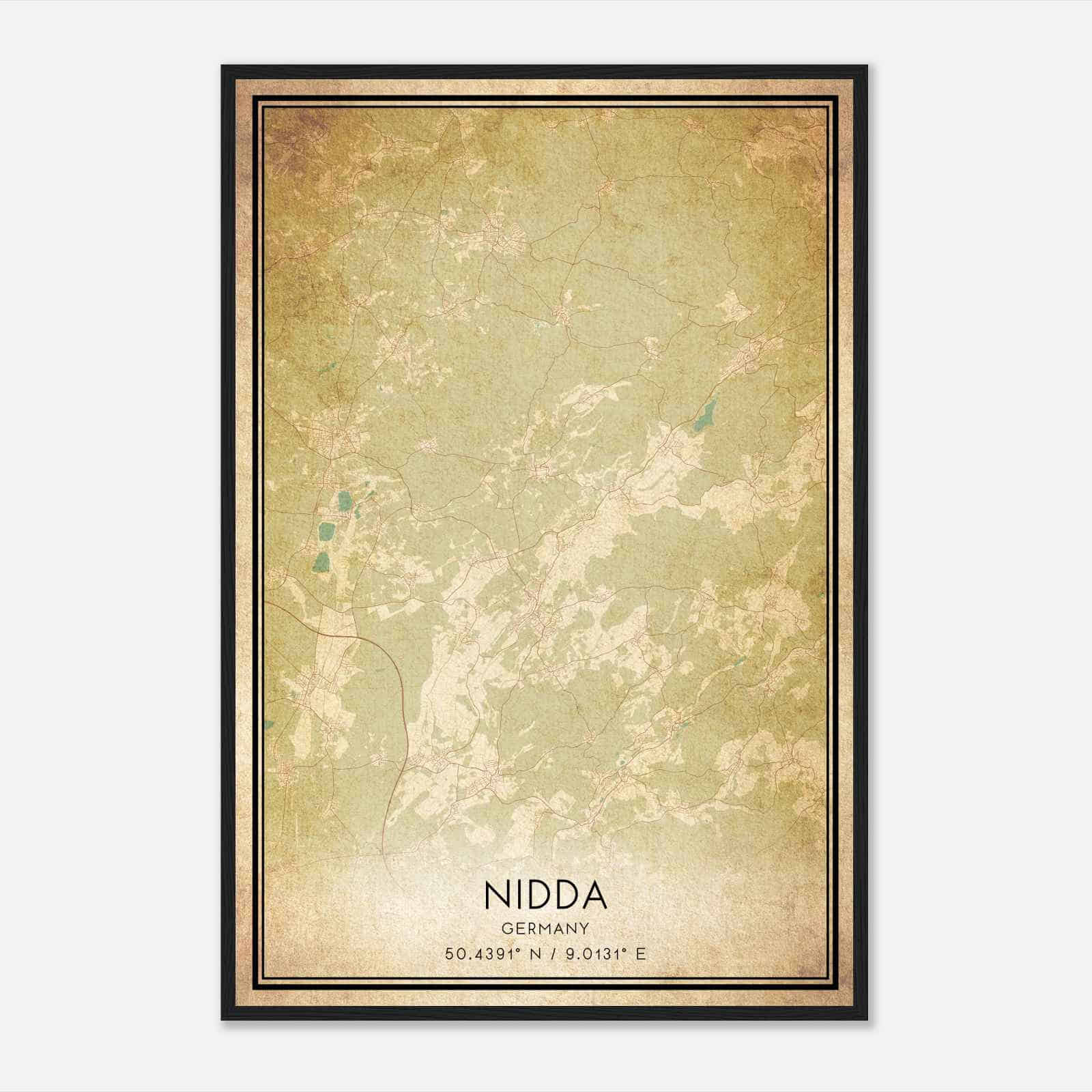Vintage Nidda Germany Map Poster, Nidda City Road Wall Art Print