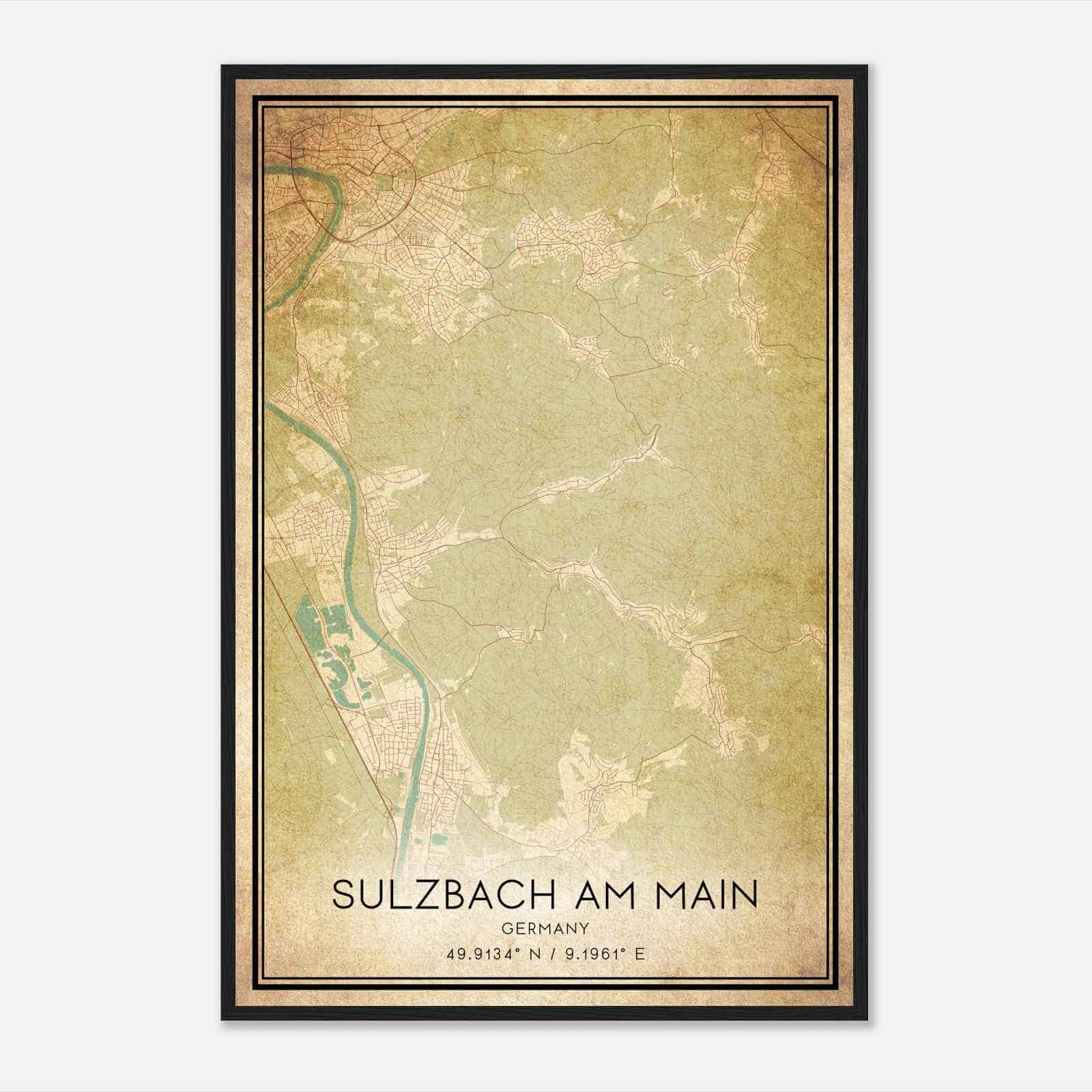 Vintage Sulzbach am Main Germany Map Poster, Sulzbach am Main City Road Wall Art Print