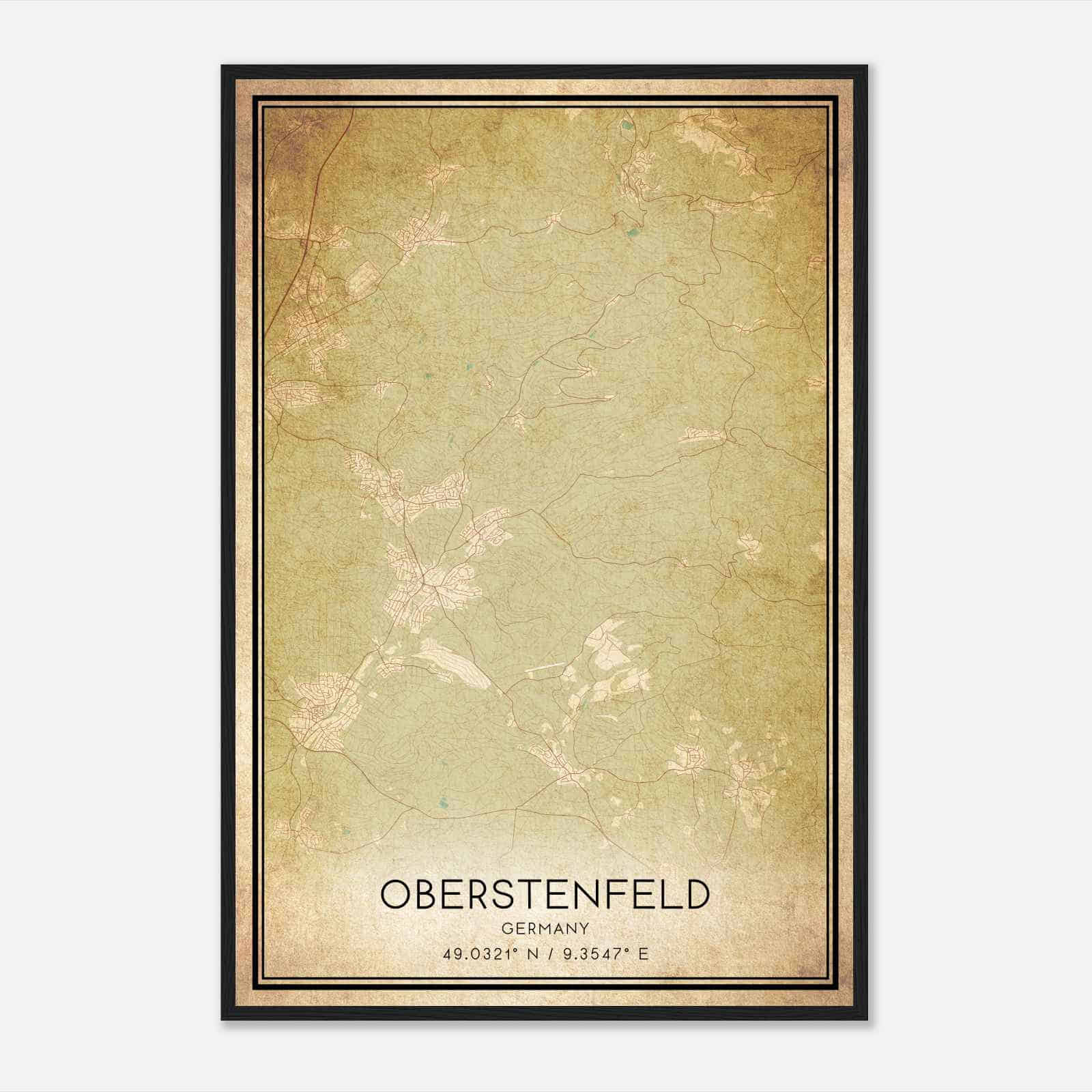 Vintage Oberstenfeld Germany Map Poster, Oberstenfeld City Road Wall Art Print