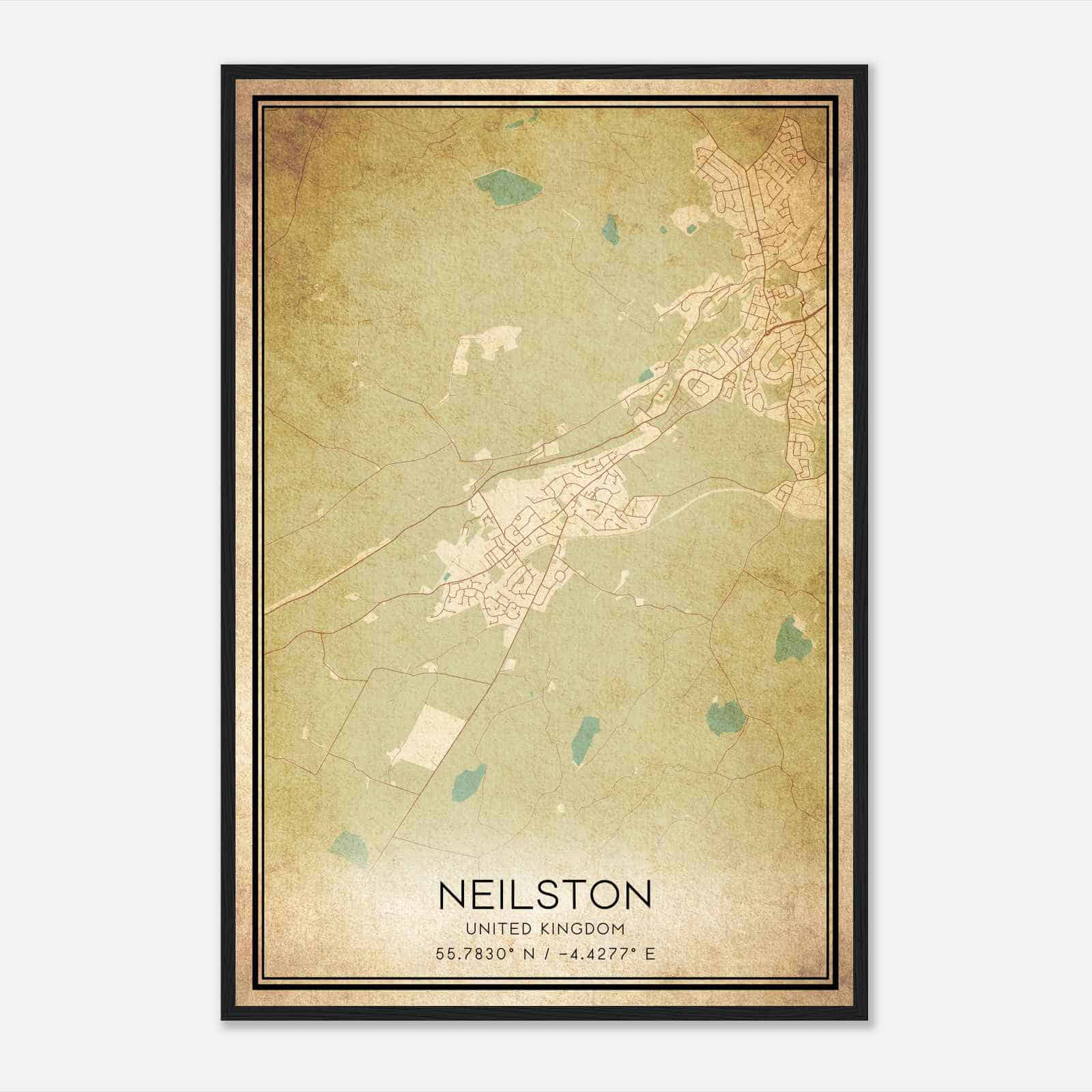 Vintage Neilston United Kingdom Map Poster, Neilston City Road Wall Art Print