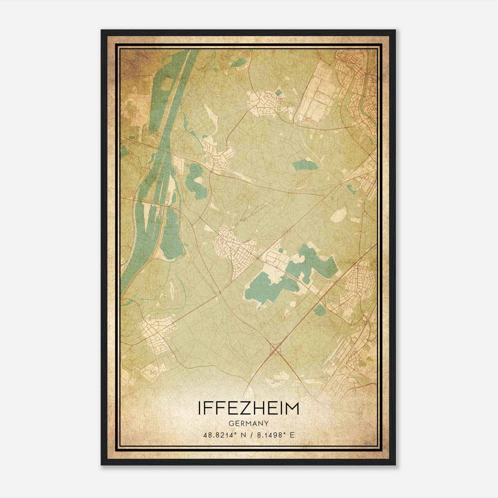 Vintage Iffezheim Germany Map Poster, Iffezheim City Road Wall Art Print