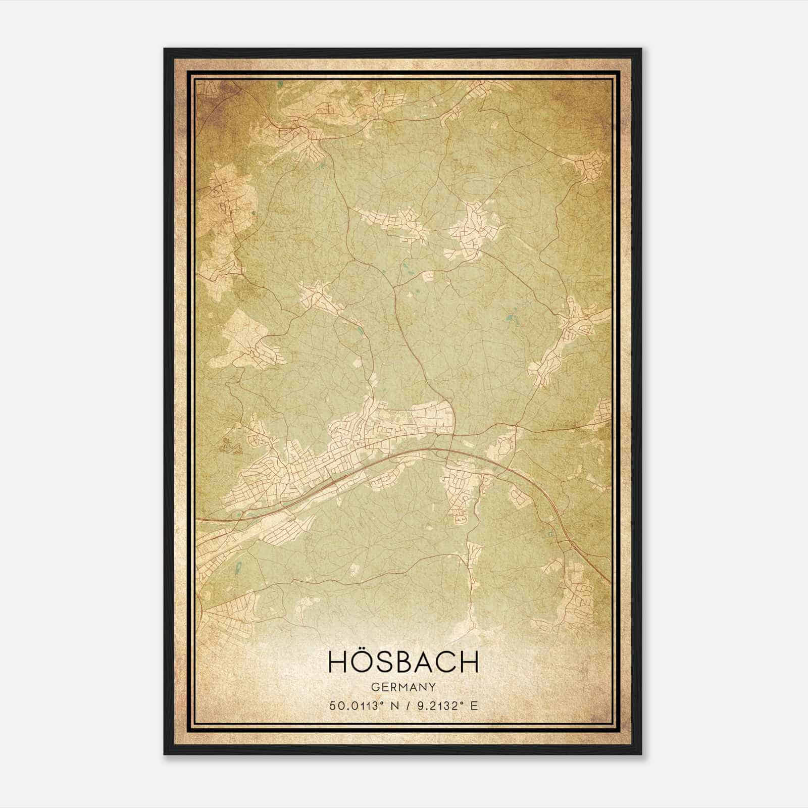 Vintage Hosbach Germany Map Poster, Hosbach City Road Wall Art Print
