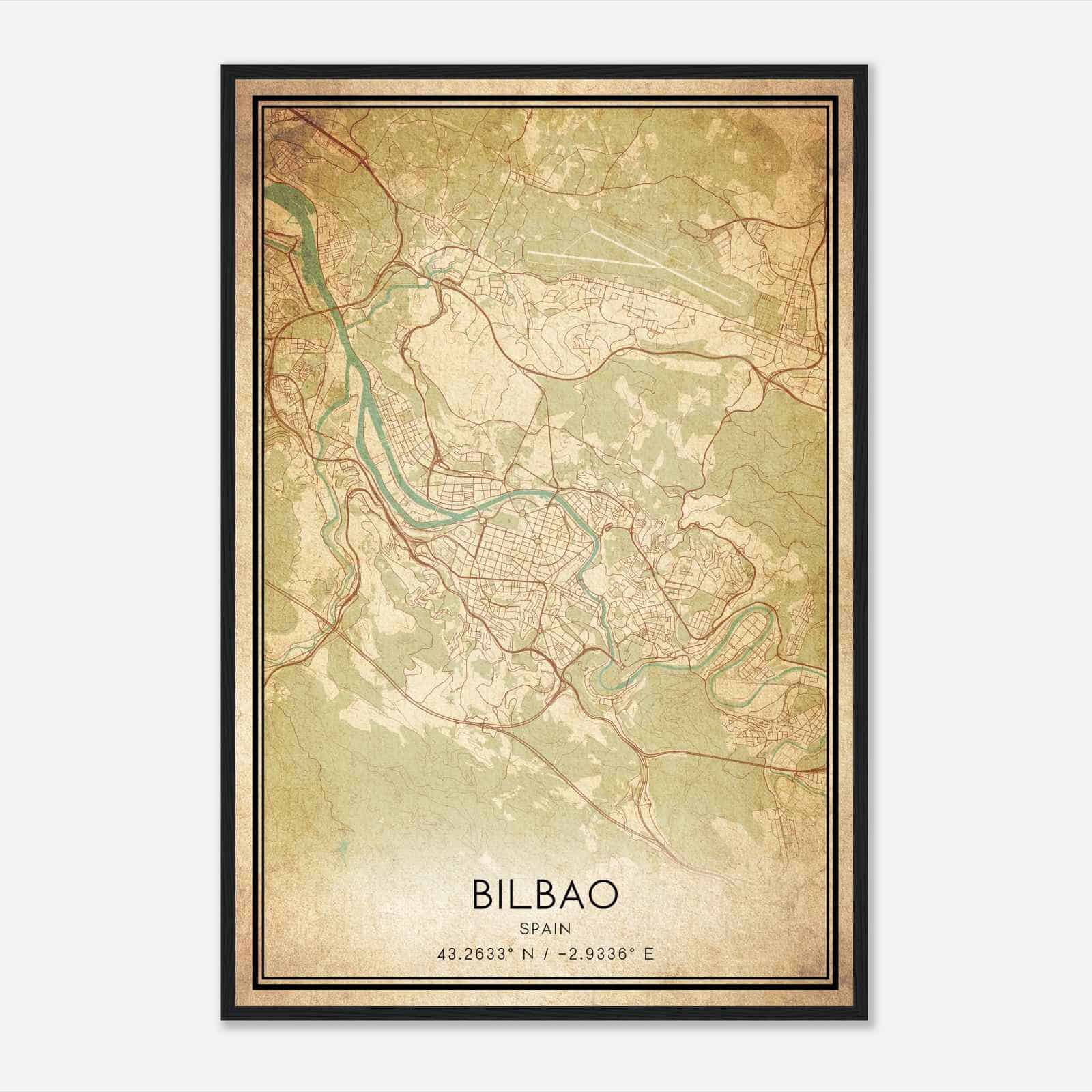 Vintage Bilbao Spain Map Poster, Bilbao City Road Wall Art Print