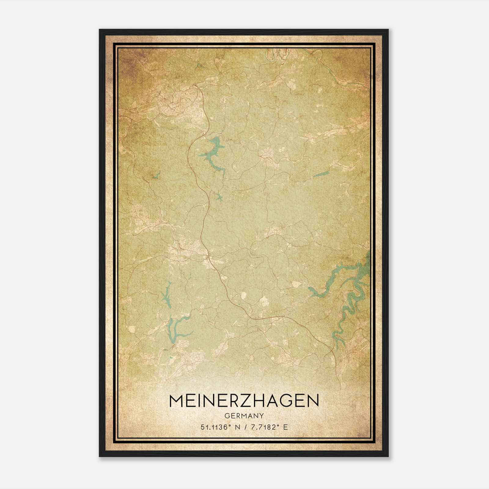 Vintage Meinerzhagen Germany Map Poster, Meinerzhagen City Road Wall Art Print