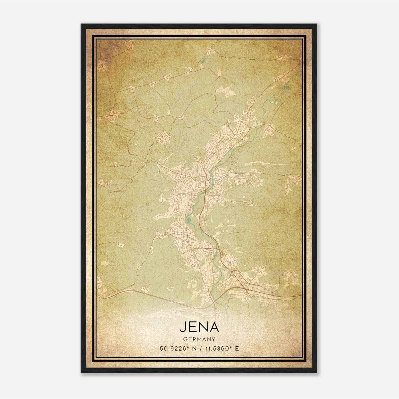 Vintage Jena Germany Map Poster, Jena City Road Wall Art Print