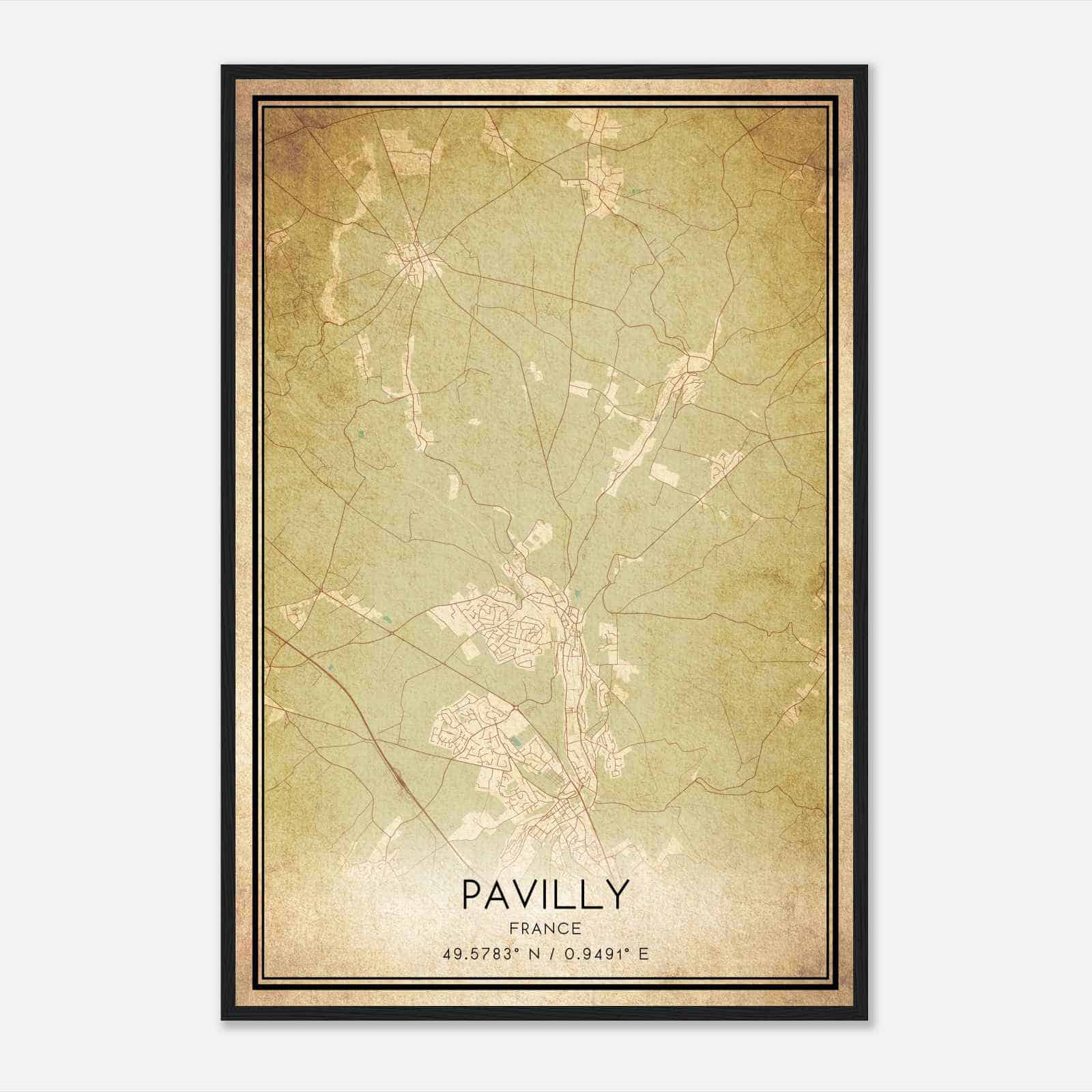 Vintage Pavilly France Map Poster, Pavilly City Road Wall Art Print