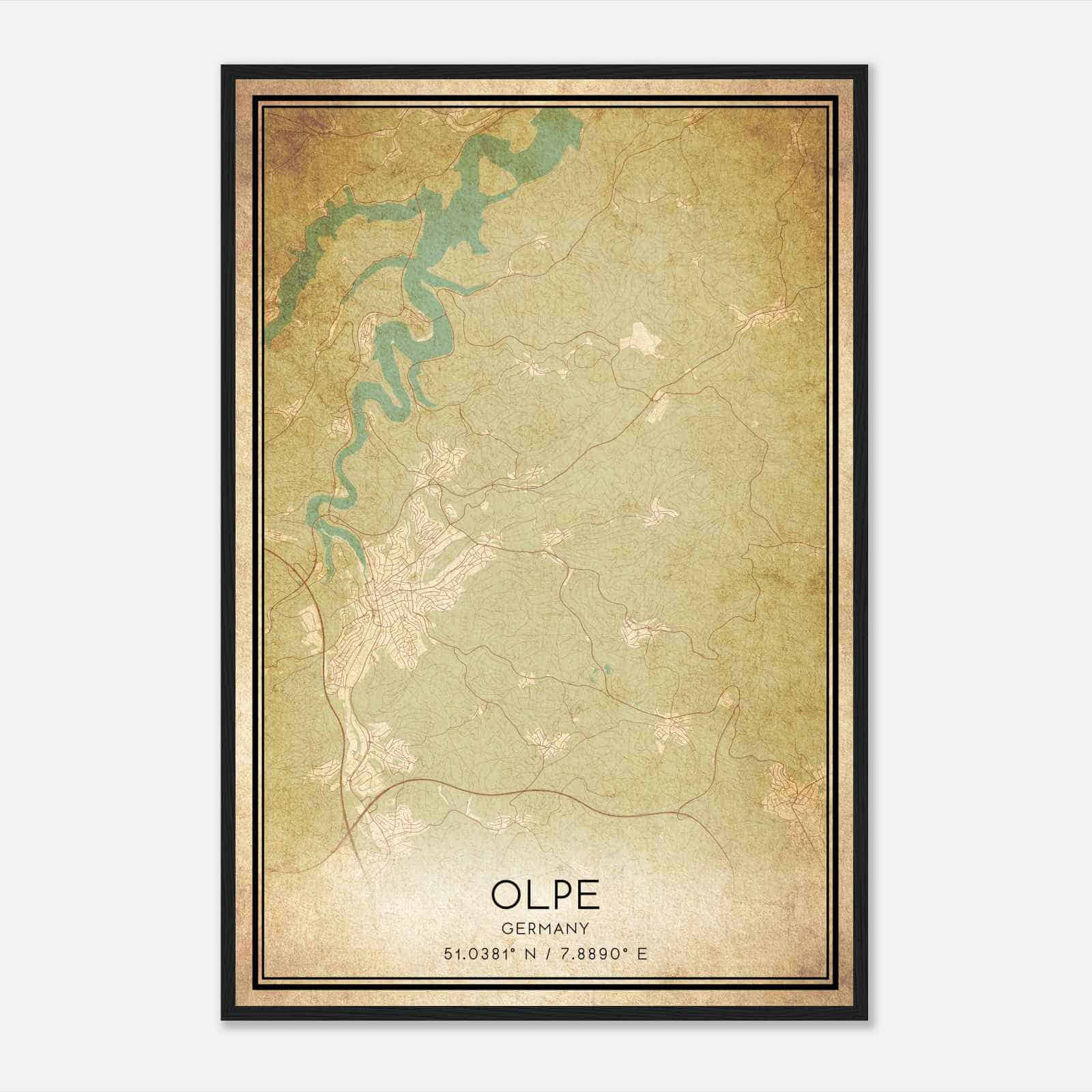Vintage Olpe Germany Map Poster, Olpe City Road Wall Art Print