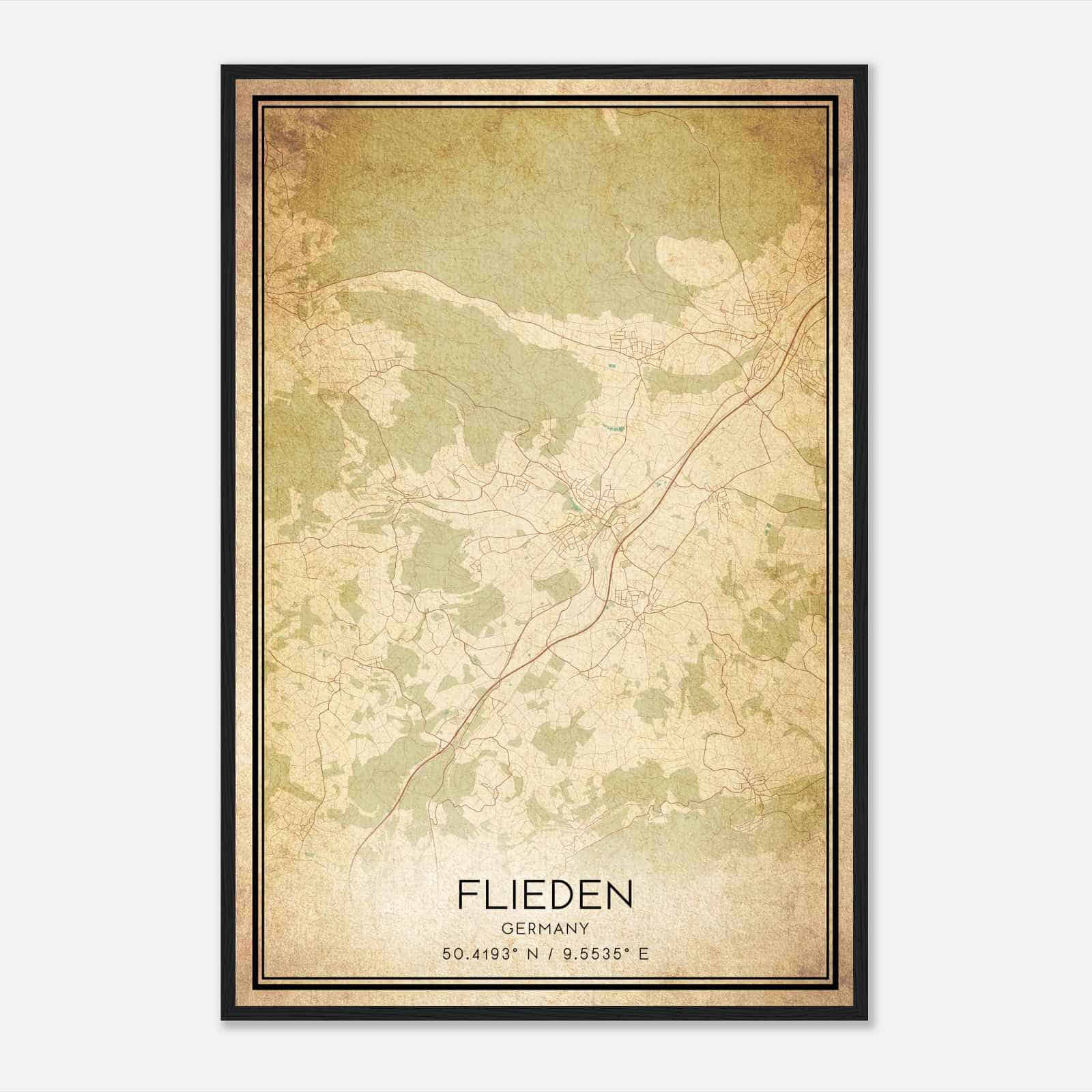 Vintage Flieden Germany Map Poster, Flieden City Road Wall Art Print