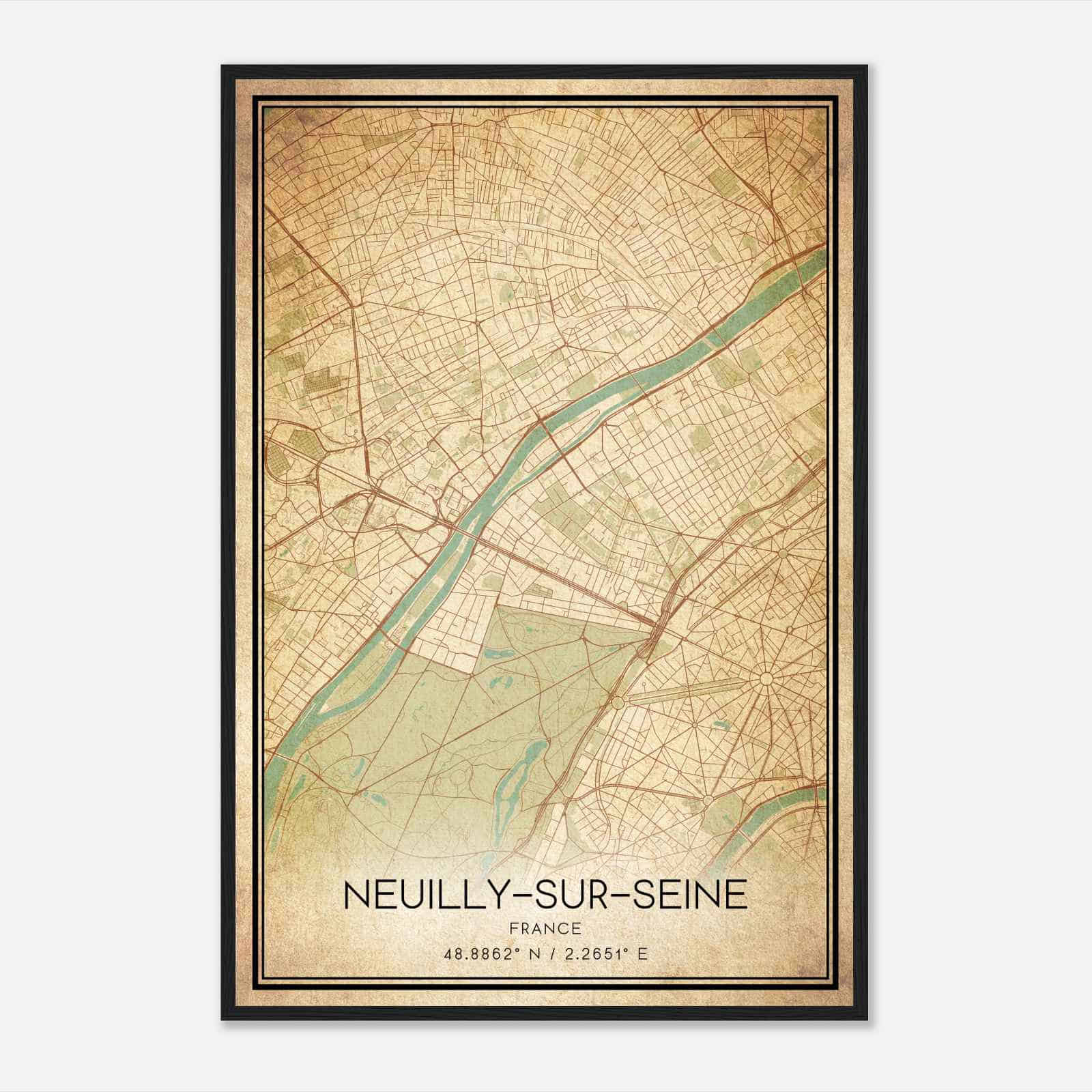 Vintage Neuilly-sur-Seine France Map Poster, Neuilly-sur-Seine City Road Wall Art Print