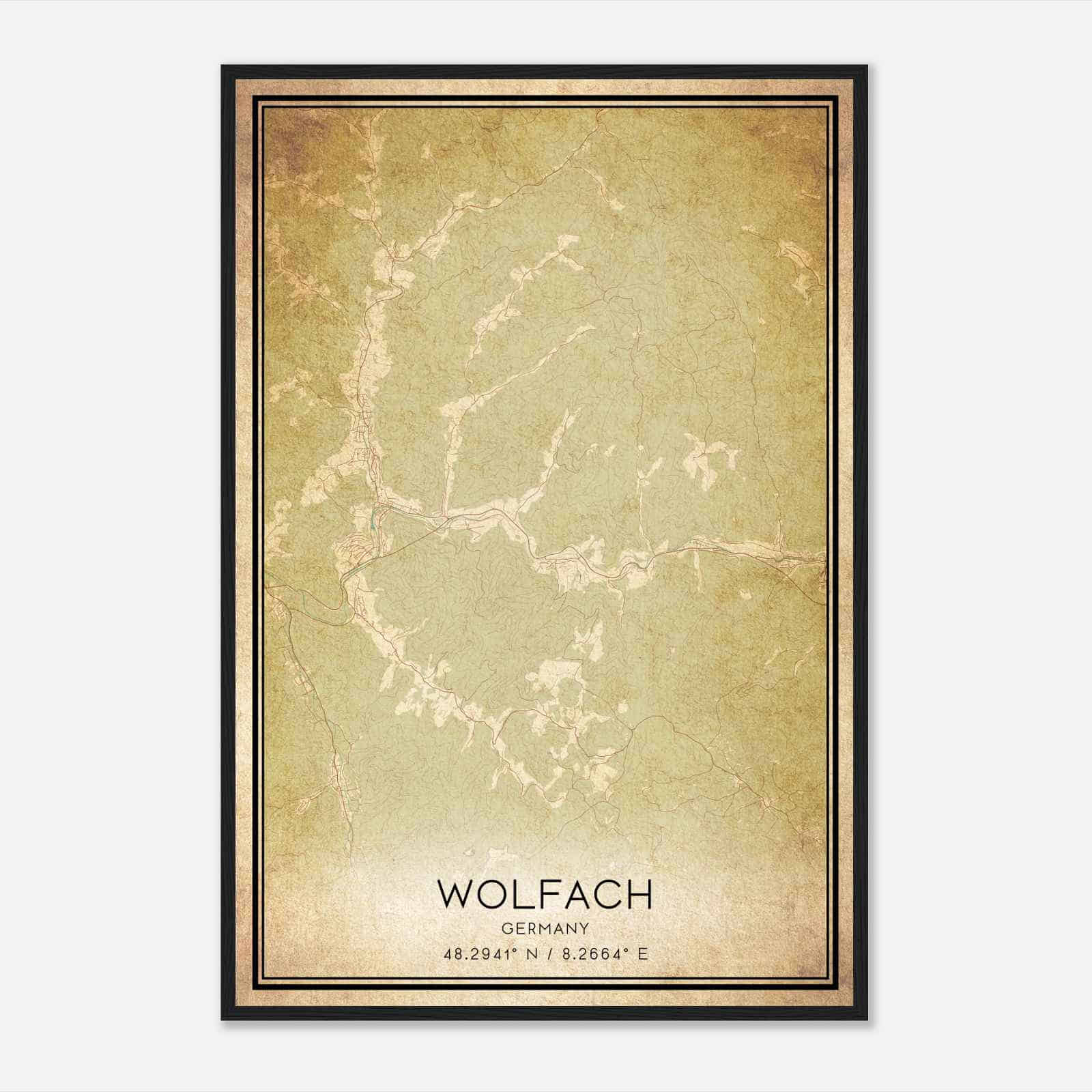 Vintage Wolfach Germany Map Poster, Wolfach City Road Wall Art Print