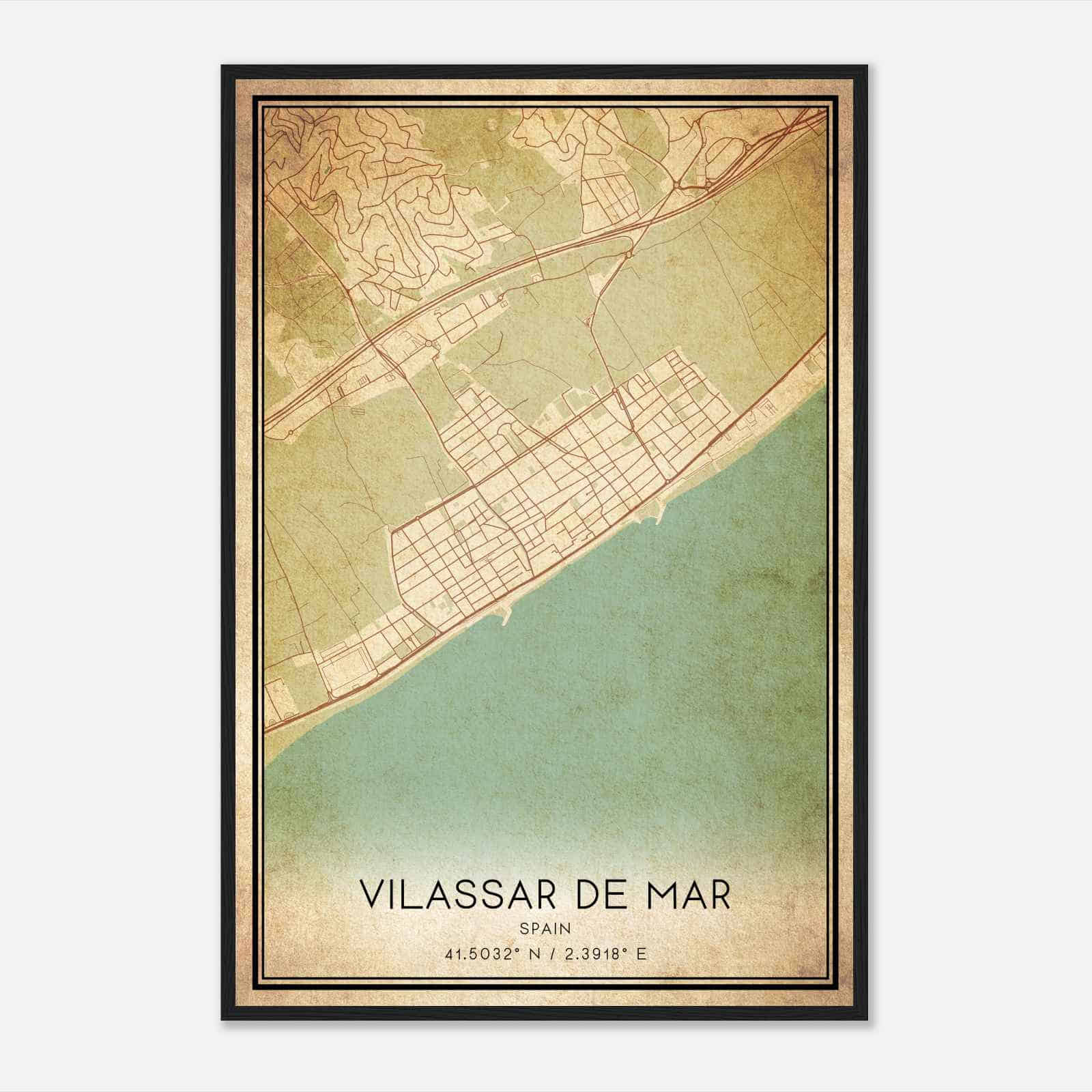 Vintage San Juan de Vilasar Spain Map Poster, San Juan de Vilasar City Road Wall Art Print