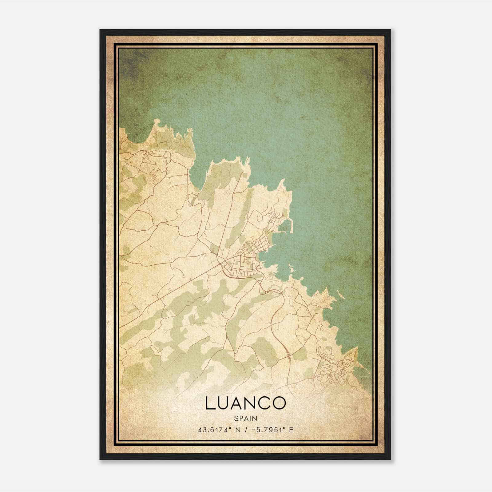 Vintage Luanco Spain Map Poster, Luanco City Road Wall Art Print
