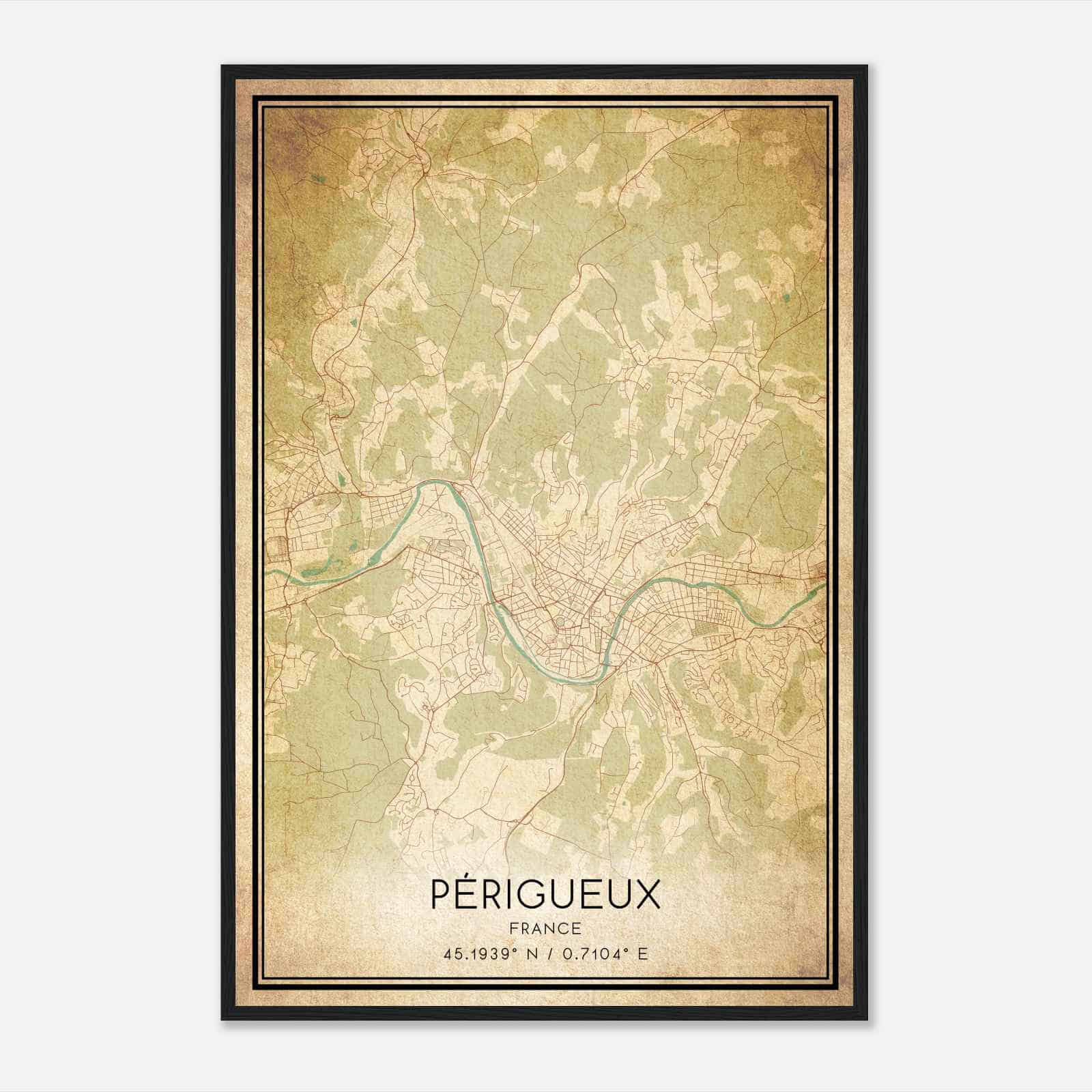 Vintage Perigueux France Map Poster, Perigueux City Road Wall Art Print