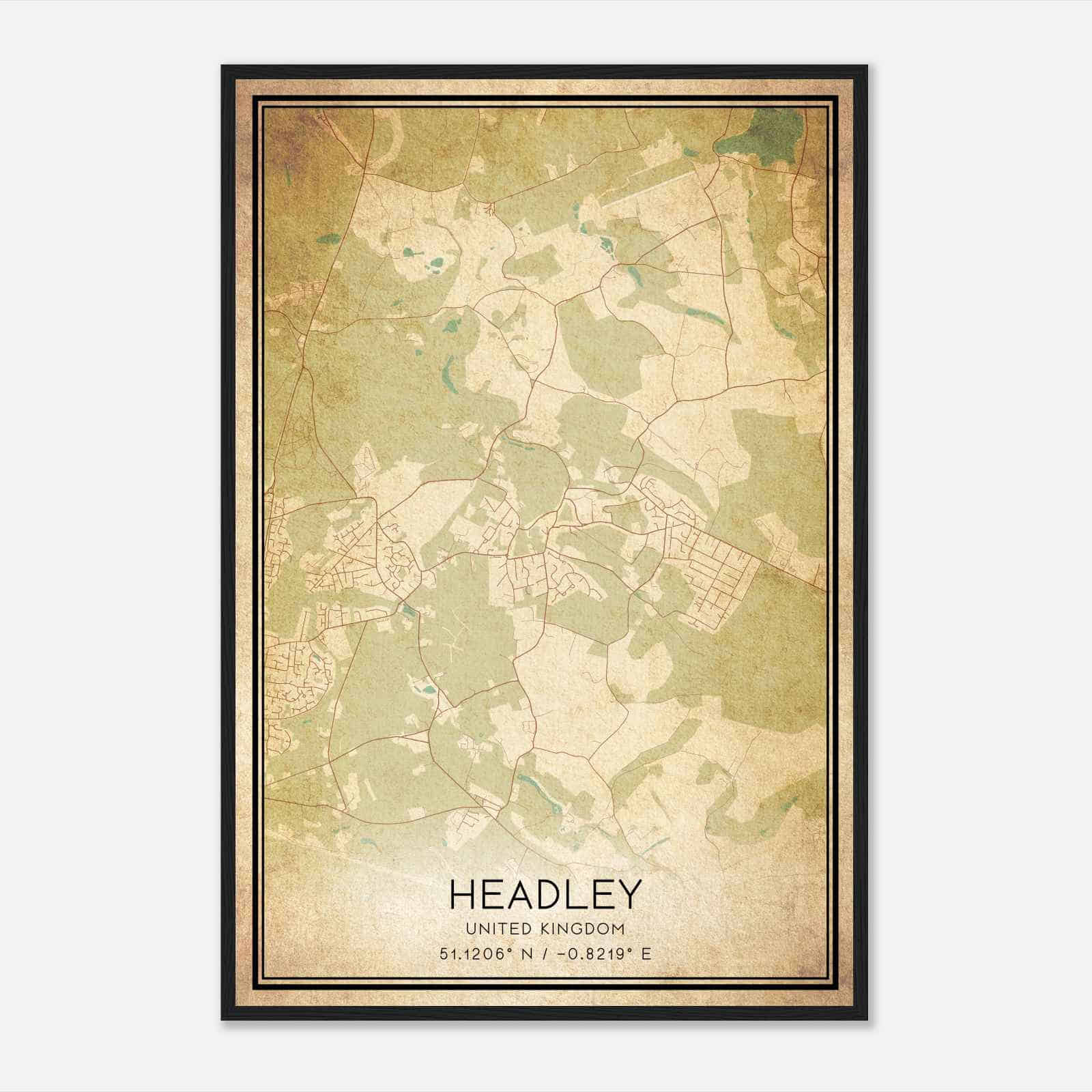 Vintage Headley United Kingdom Map Poster, Headley City Road Wall Art Print