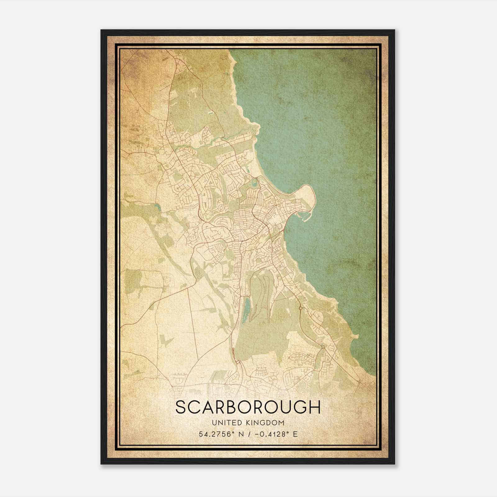 Vintage Scarborough United Kingdom Map Poster, Scarborough City Road Wall Art Print