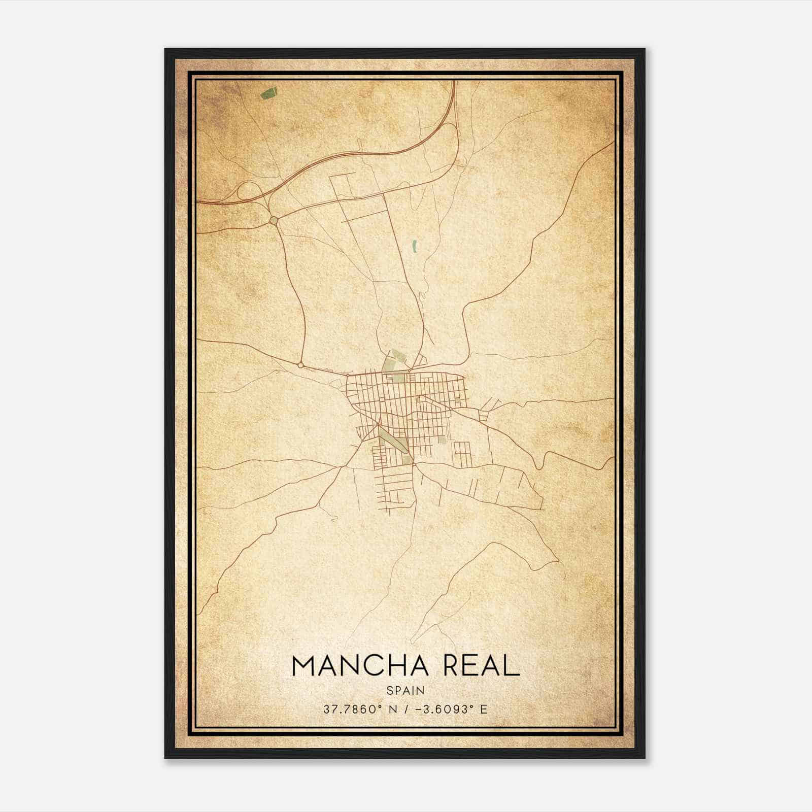Vintage Mancha Real Spain Map Poster, Mancha Real City Road Wall Art Print