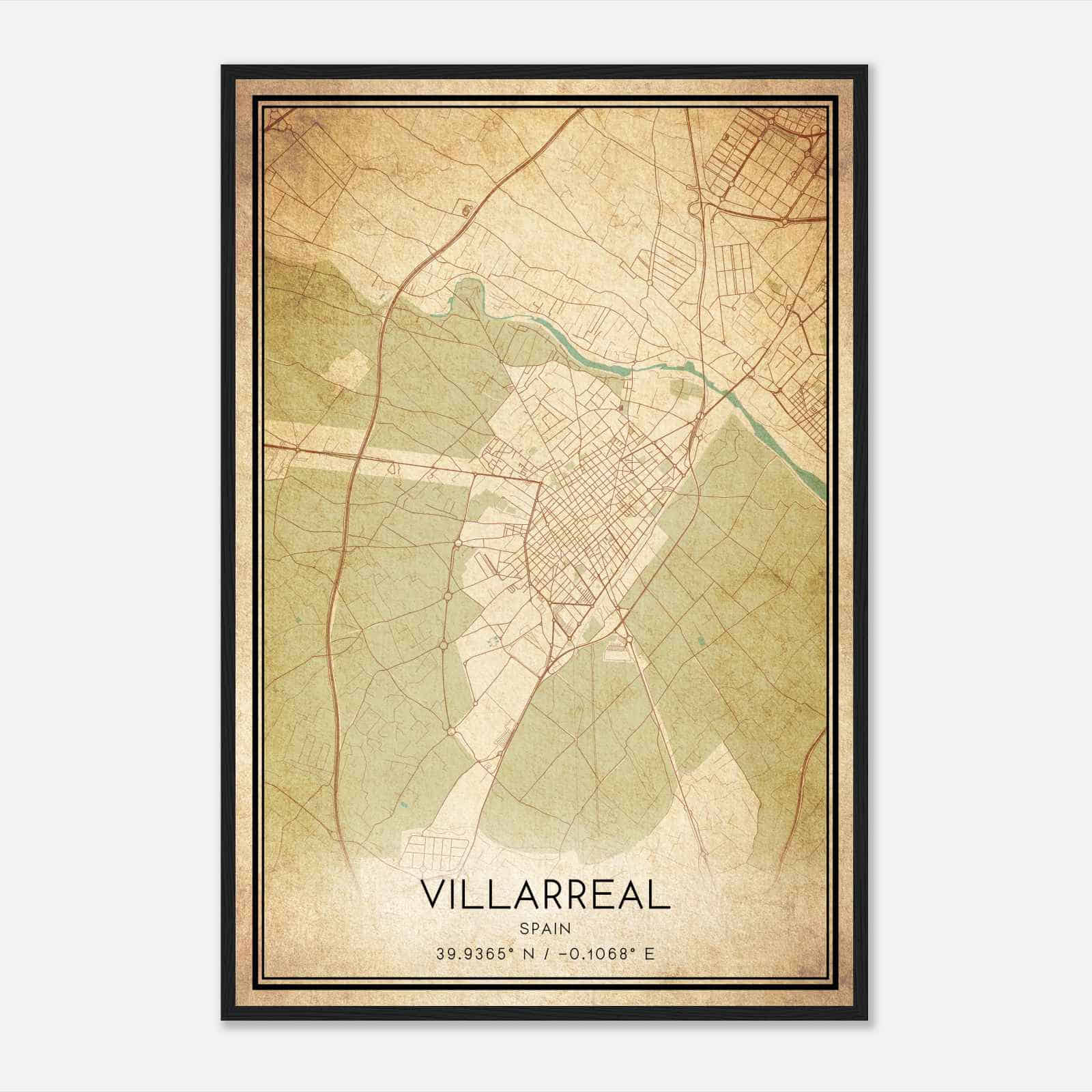 Vintage Villareal Spain Map Poster, Villareal City Road Wall Art Print