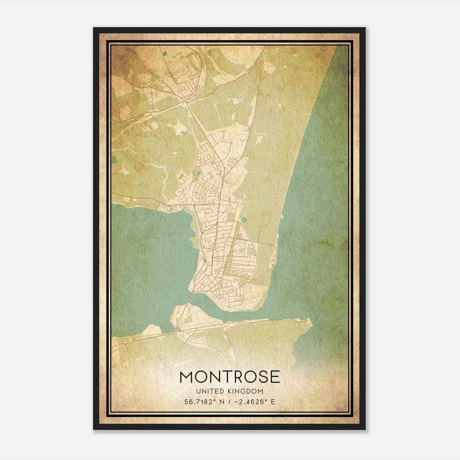 Vintage Montrose United Kingdom Map Poster, Montrose City Road Wall Art Print