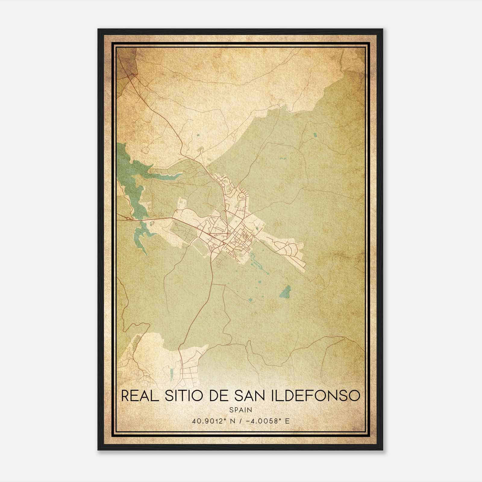 Vintage San Ildefonso Spain Map Poster, San Ildefonso City Road Wall Art Print