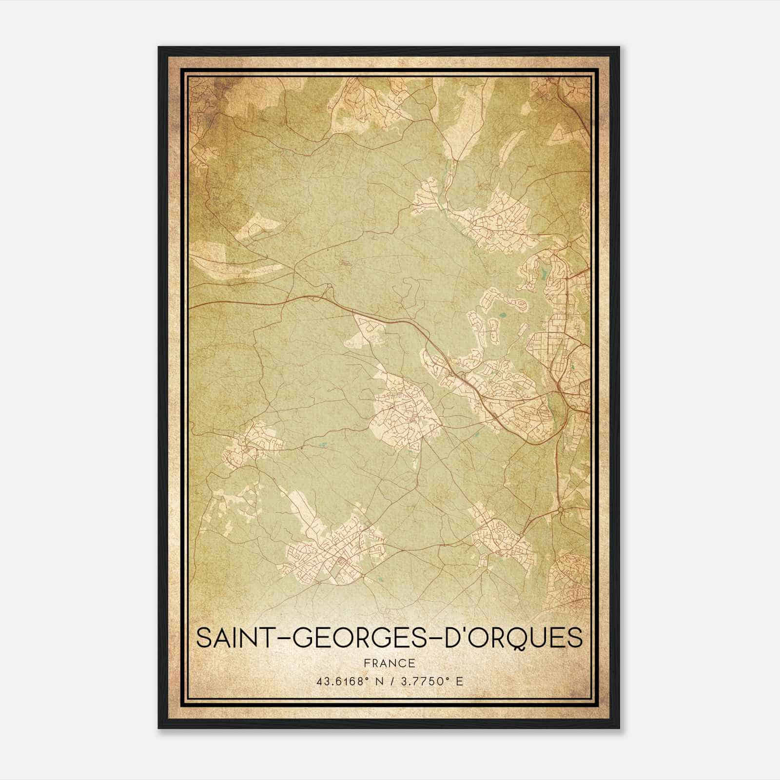 Vintage Saint-Georges-d’Orques France Map Poster, Saint-Georges-d’Orques City Road Wall Art Print