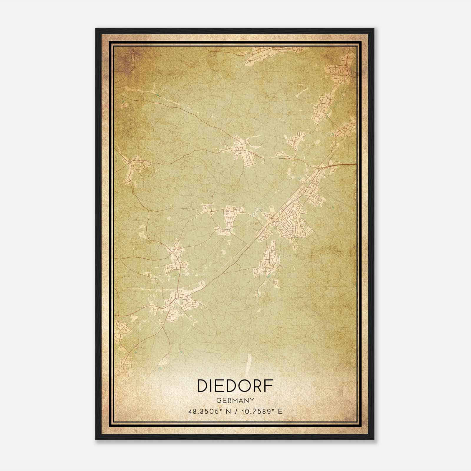 Vintage Diedorf Germany Map Poster, Diedorf City Road Wall Art Print