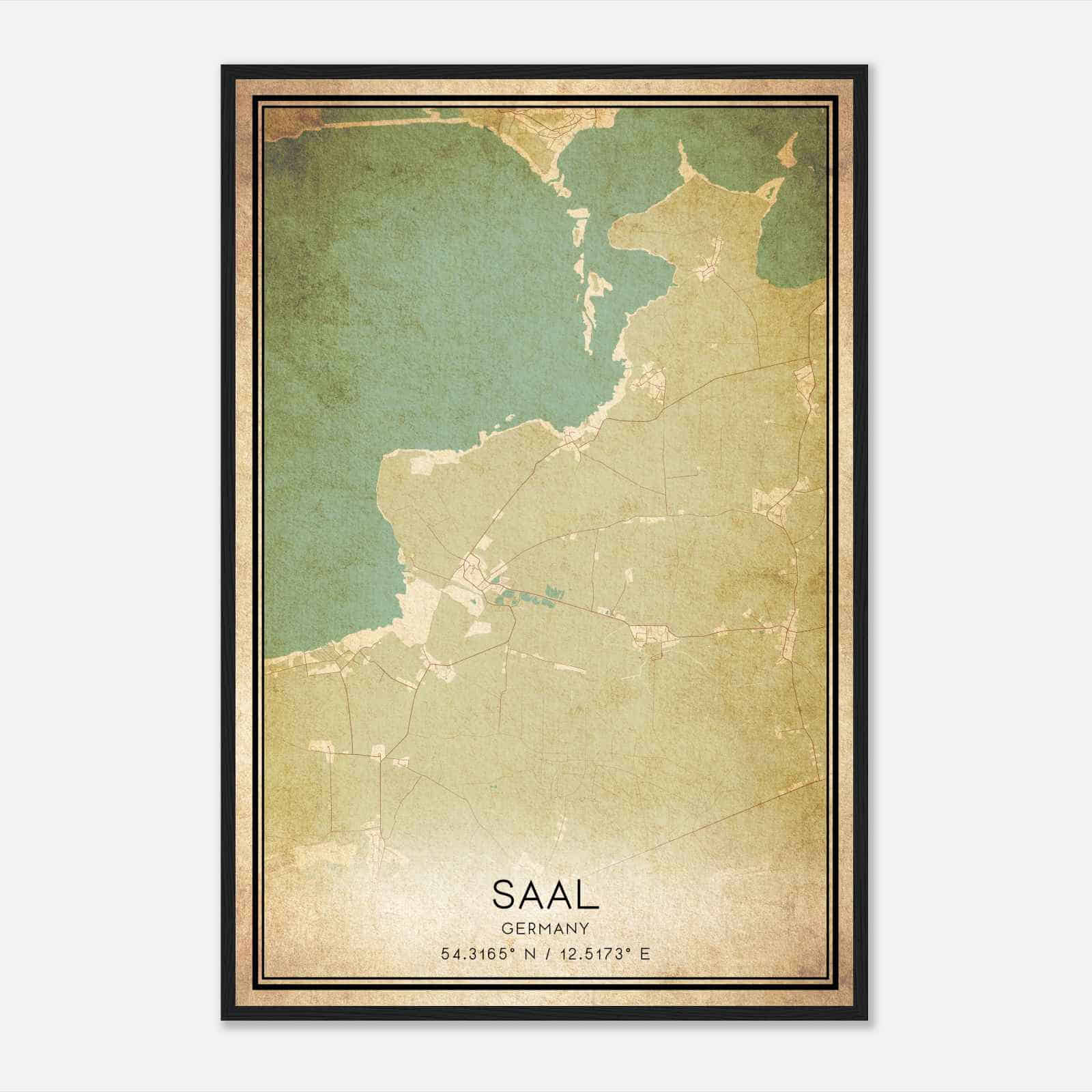 Vintage Saal Germany Map Poster, Saal City Road Wall Art Print