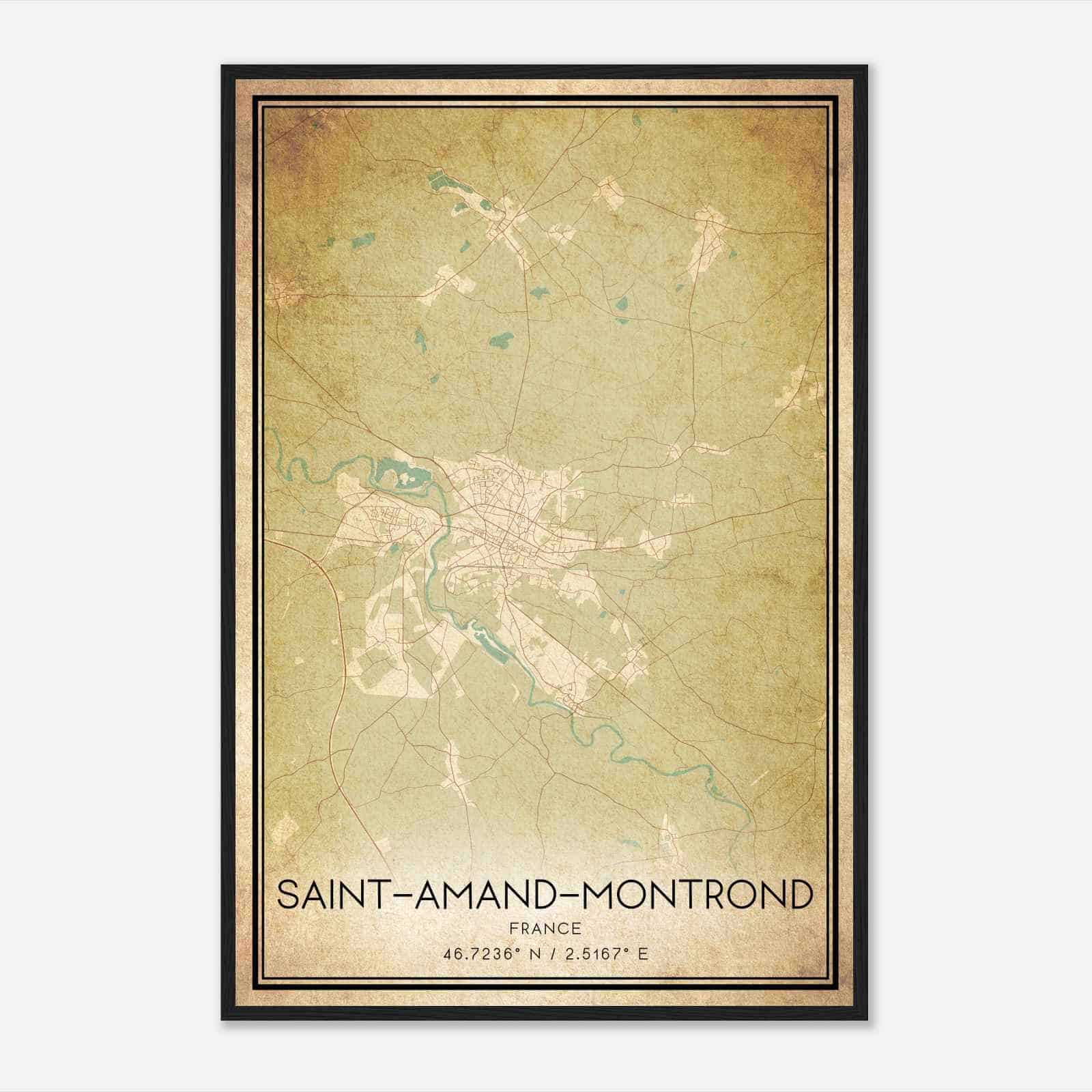 Vintage Saint-Amand-Montrond France Map Poster, Saint-Amand-Montrond City Road Wall Art Print