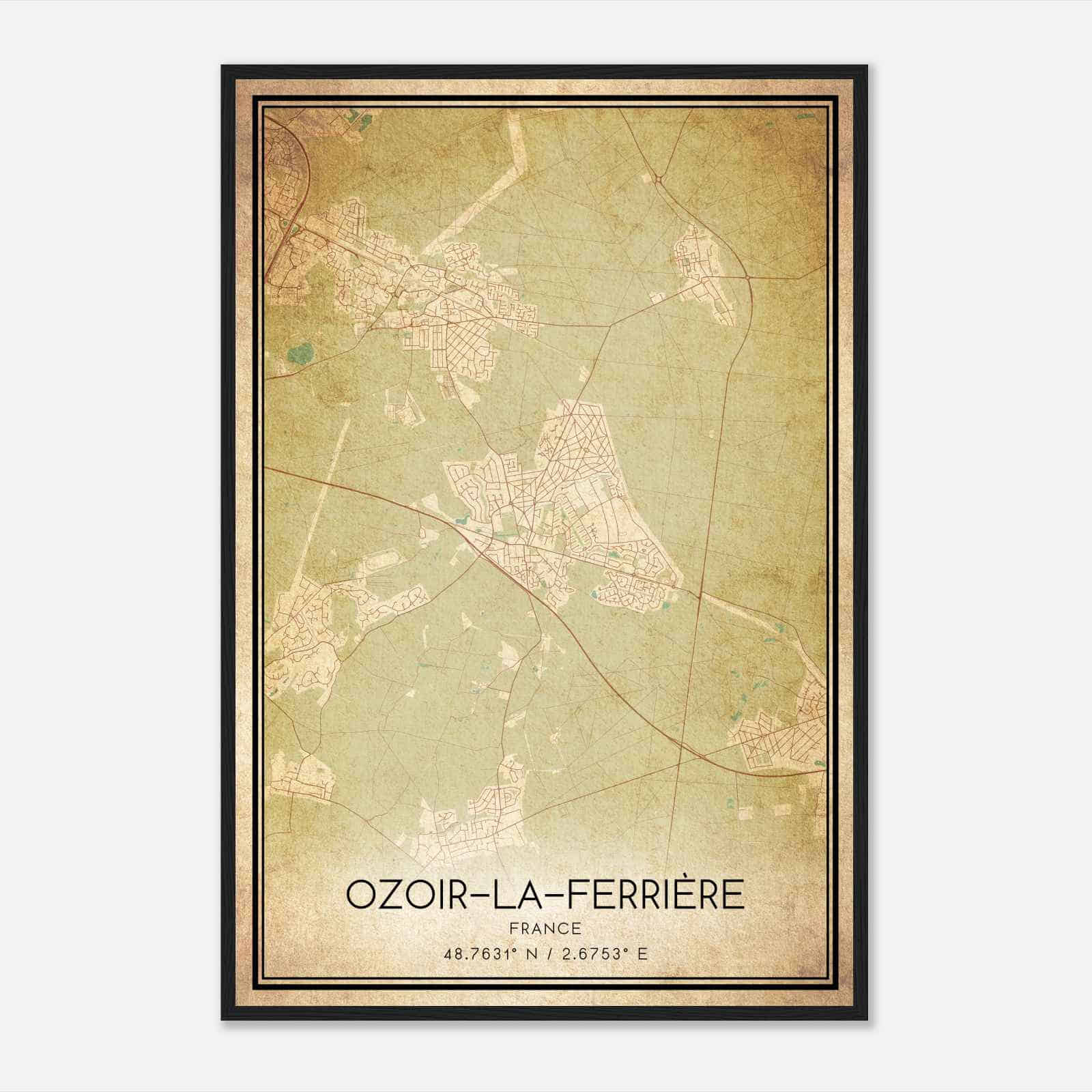 Vintage Ozoir-la-Ferriere France Map Poster, Ozoir-la-Ferriere City Road Wall Art Print