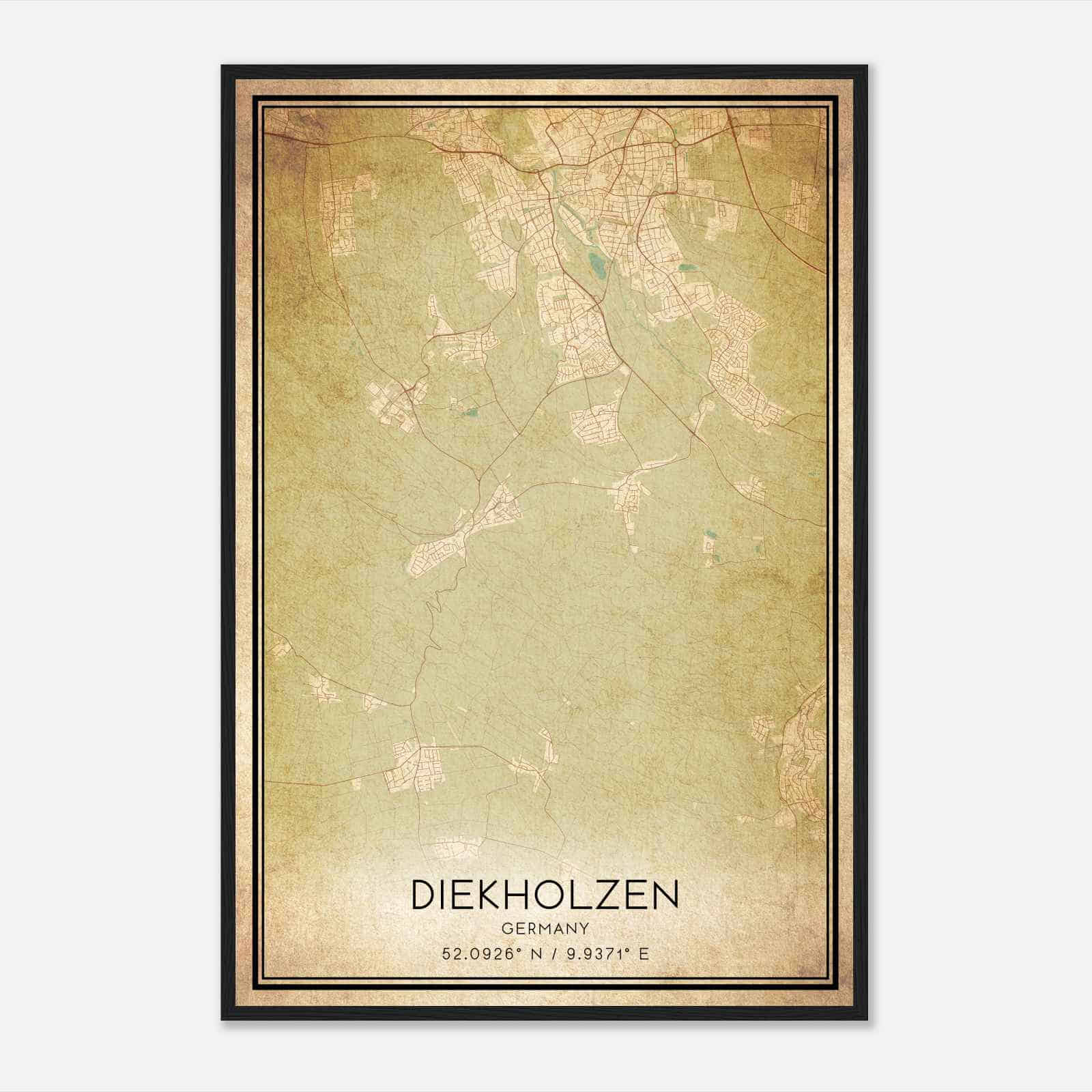 Vintage Diekholzen Germany Map Poster, Diekholzen City Road Wall Art Print