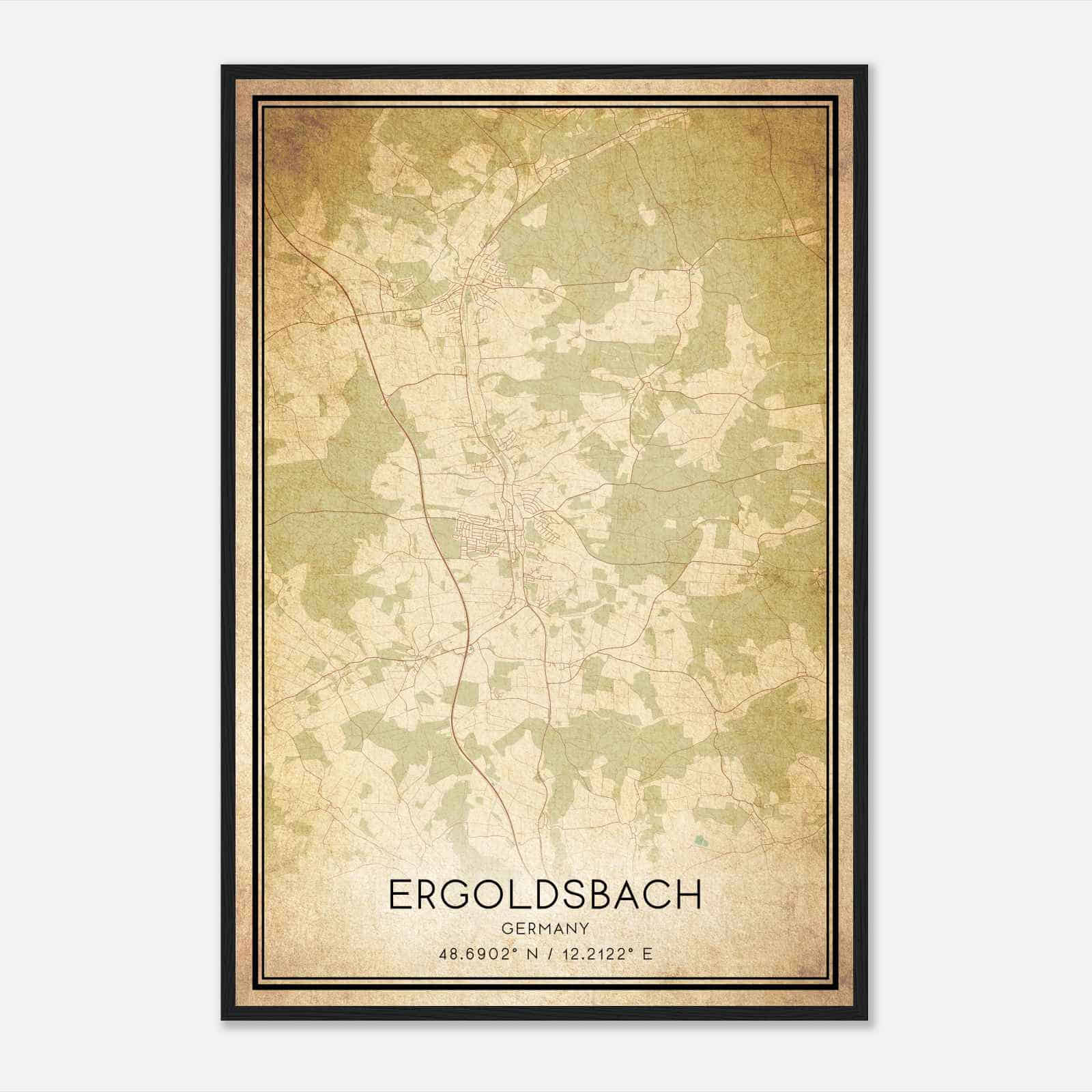 Vintage Ergoldsbach Germany Map Poster, Ergoldsbach City Road Wall Art Print
