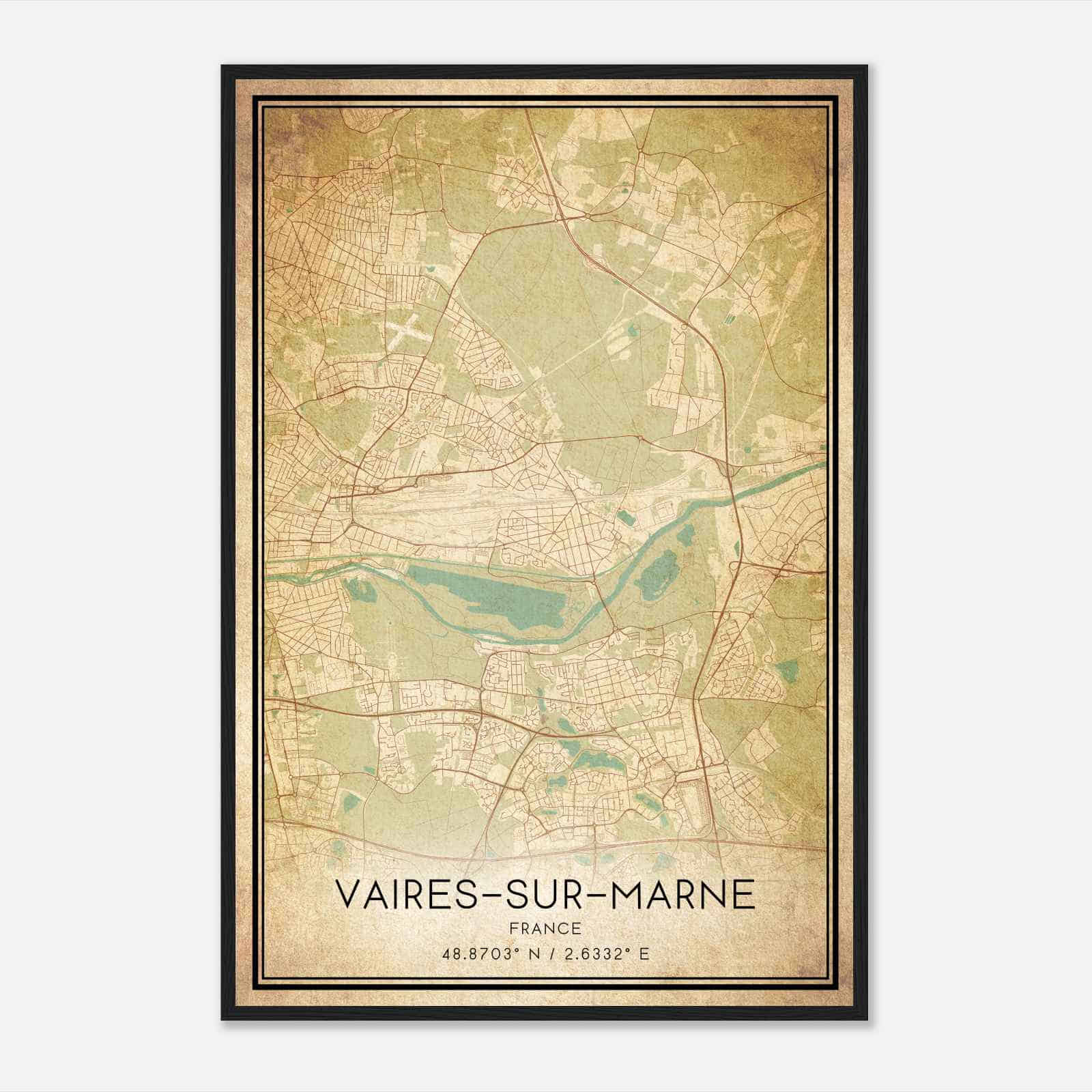 Vintage Vaires-sur-Marne France Map Poster, Vaires-sur-Marne City Road Wall Art Print