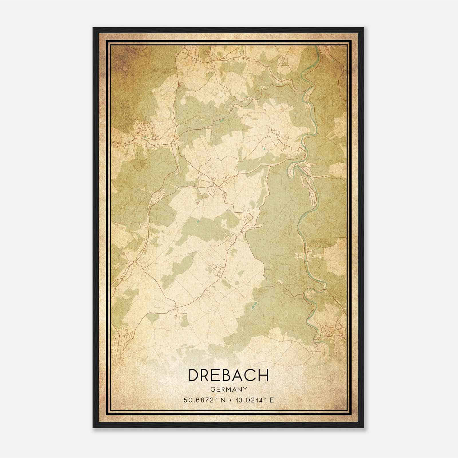 Vintage Drebach Germany Map Poster, Drebach City Road Wall Art Print