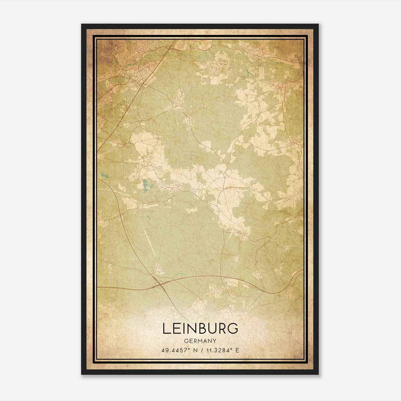 Vintage Leinburg Germany Map Poster, Leinburg City Road Wall Art Print