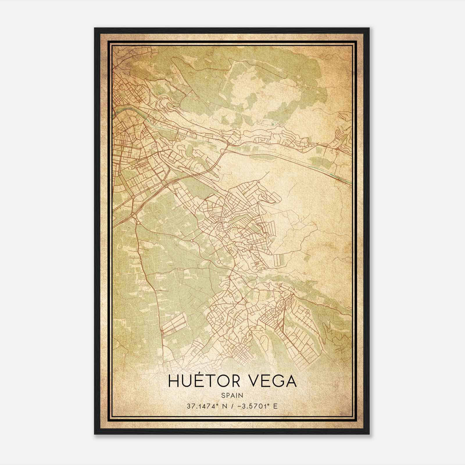 Vintage Huetor Vega Spain Map Poster, Huetor Vega City Road Wall Art Print