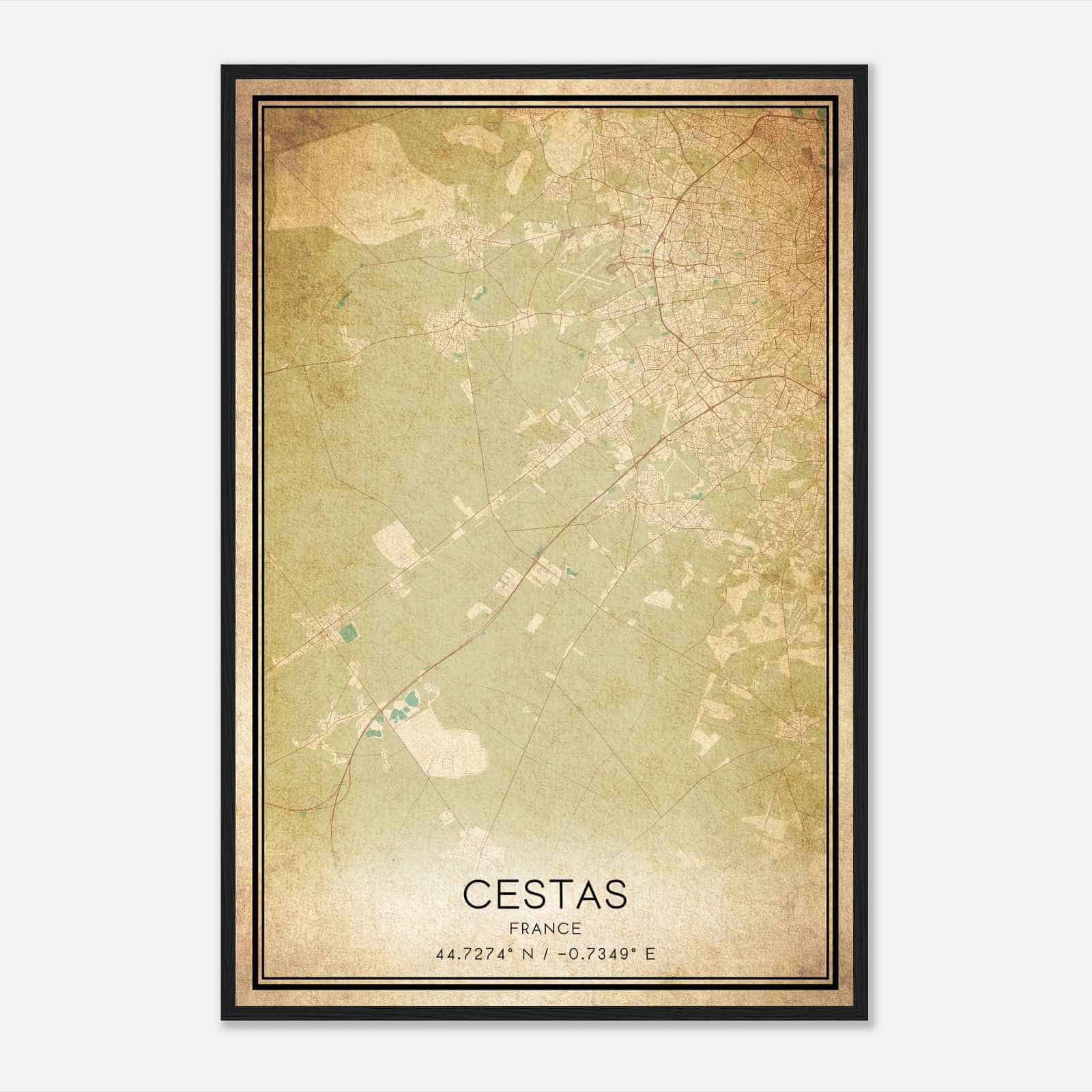 Vintage Cestas France Map Poster, Cestas City Road Wall Art Print