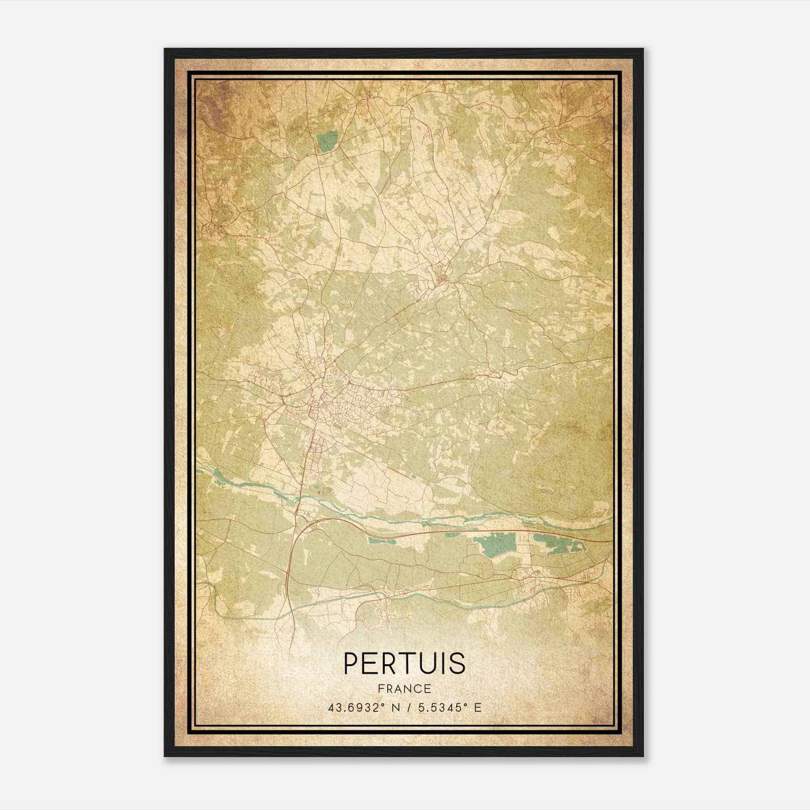 Vintage Pertuis France Map Poster, Pertuis City Road Wall Art Print