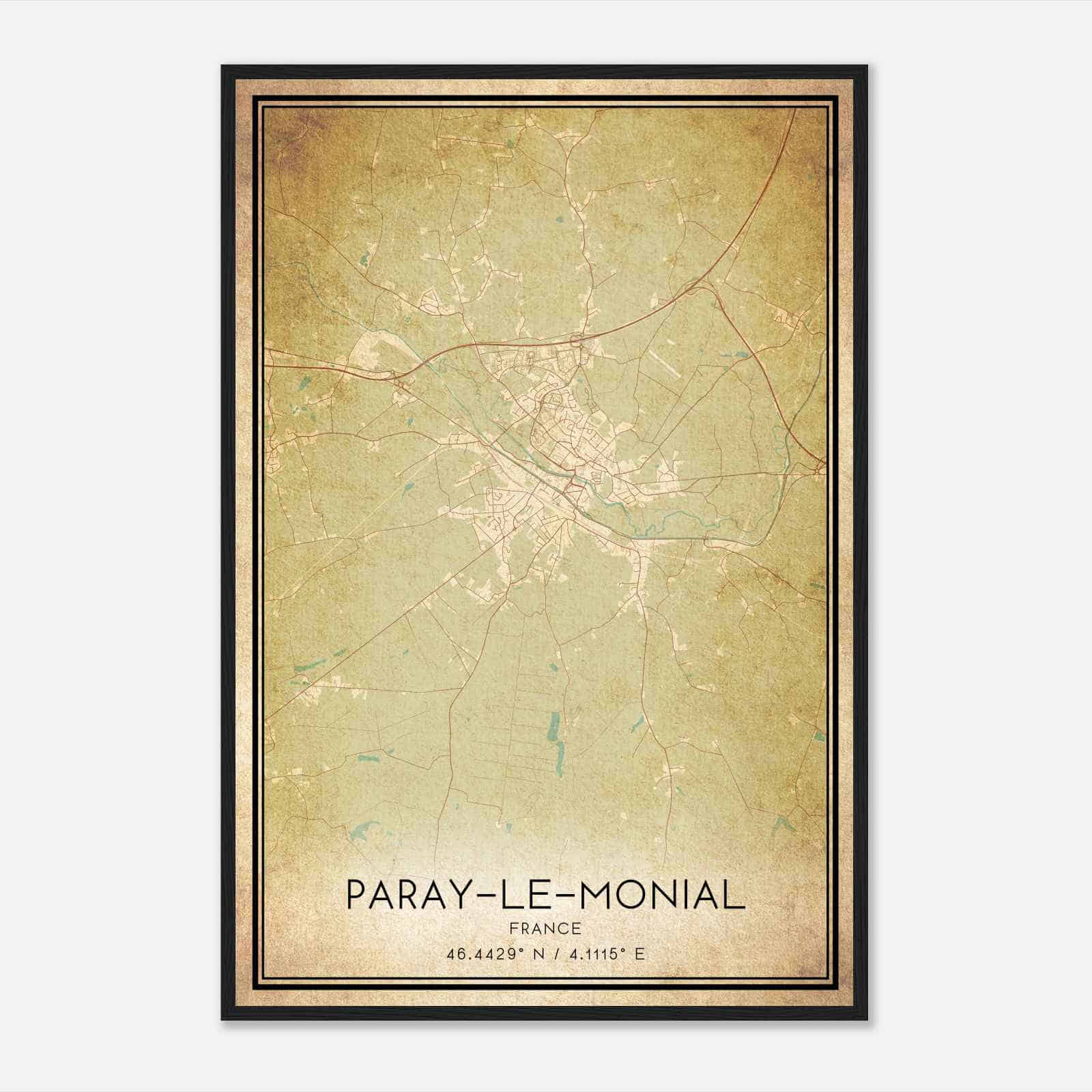 Vintage Paray-le-Monial France Map Poster, Paray-le-Monial City Road Wall Art Print