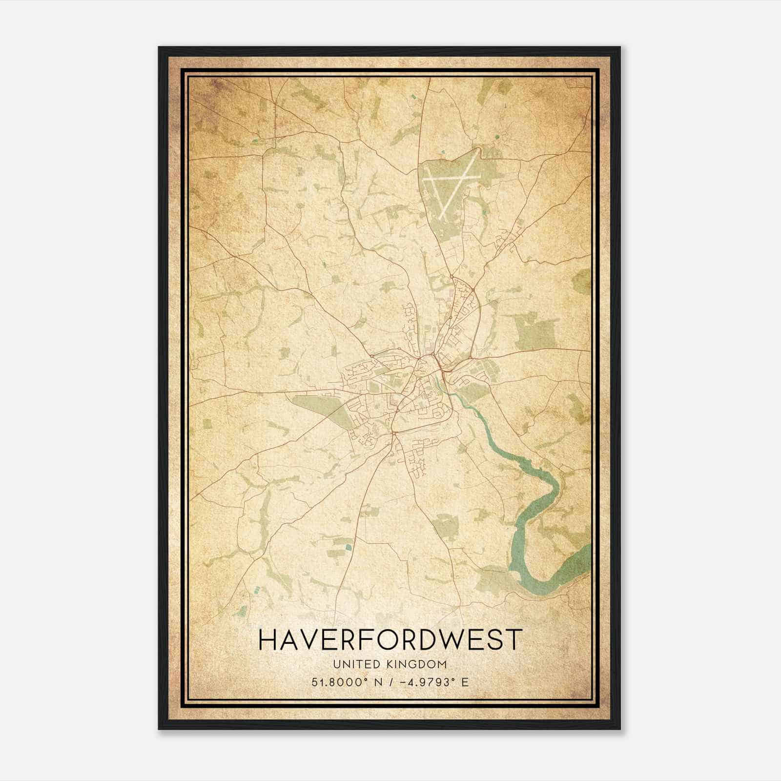 Vintage Hwlffordd United Kingdom Map Poster, Hwlffordd City Road Wall Art Print
