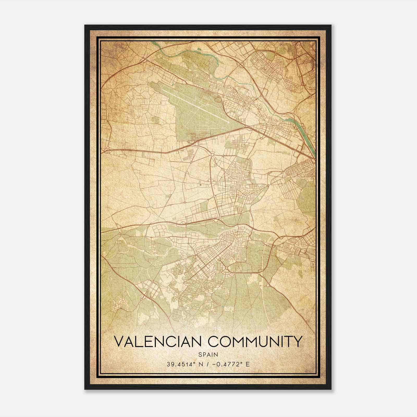 Vintage Alacuas Spain Map Poster, Alacuas City Road Wall Art Print