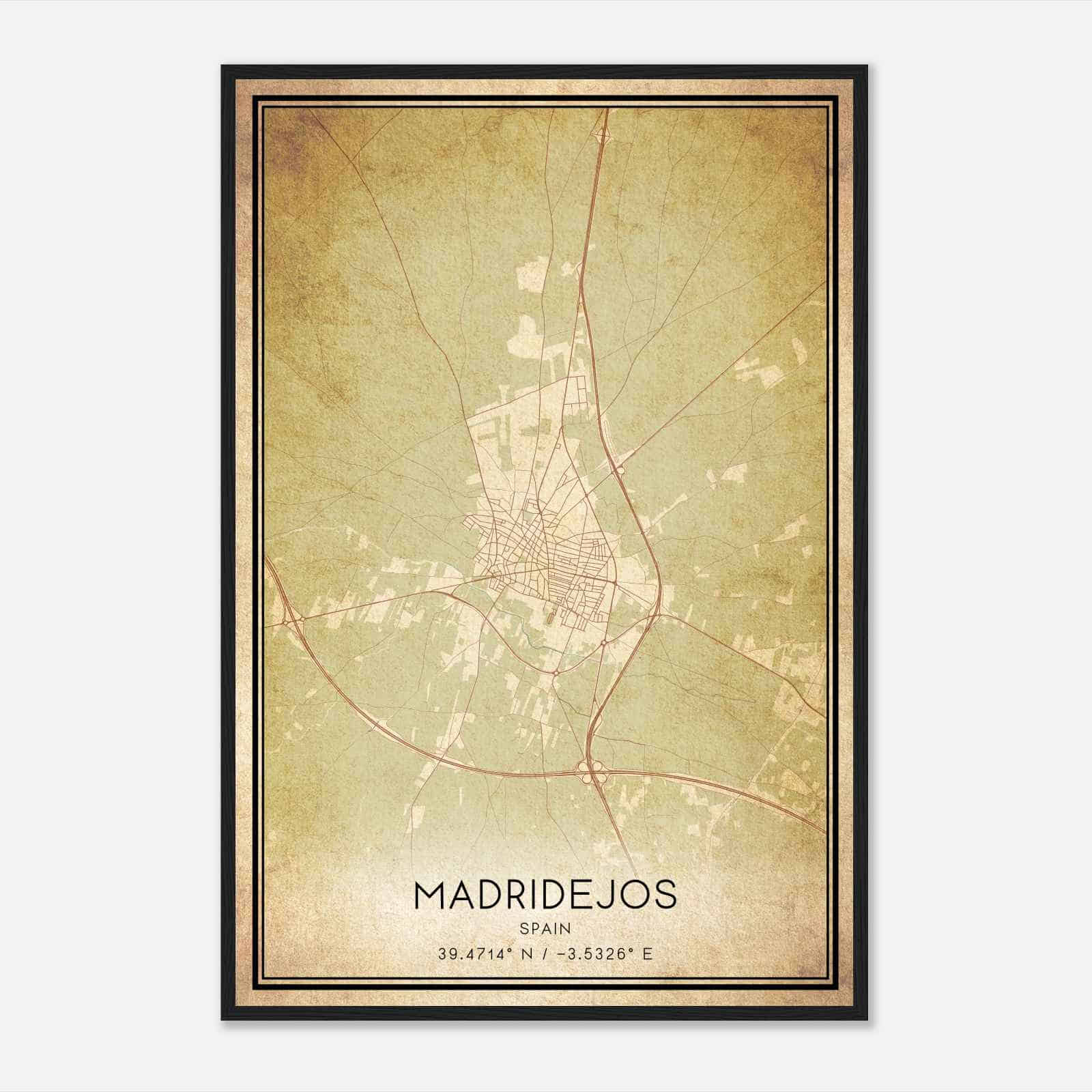 Vintage Madridejos Spain Map Poster, Madridejos City Road Wall Art Print