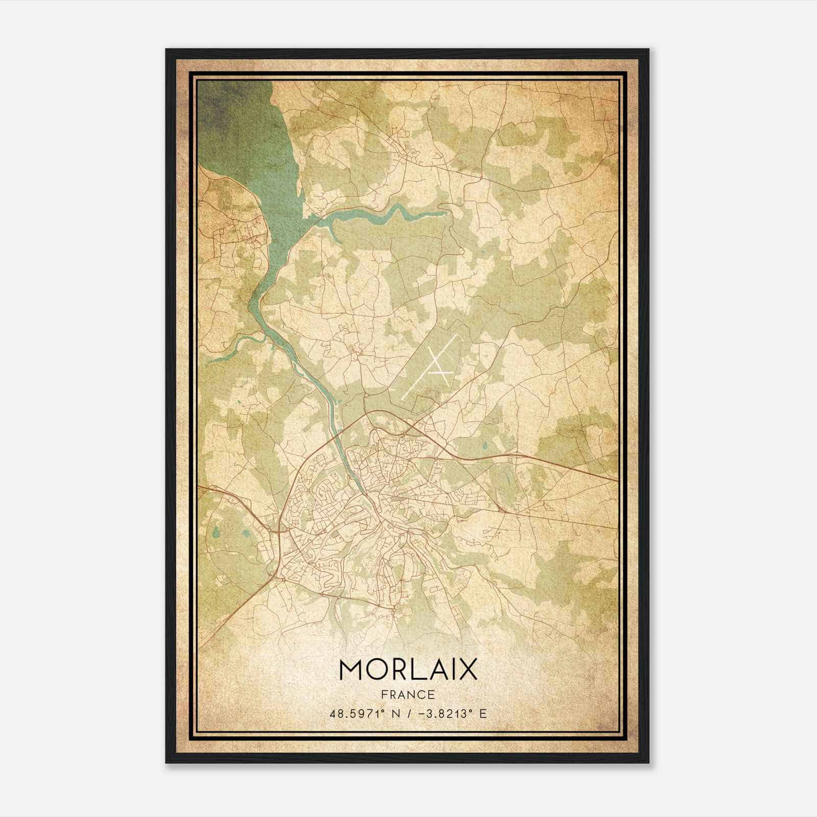Vintage Morlaix France Map Poster, Morlaix City Road Wall Art Print
