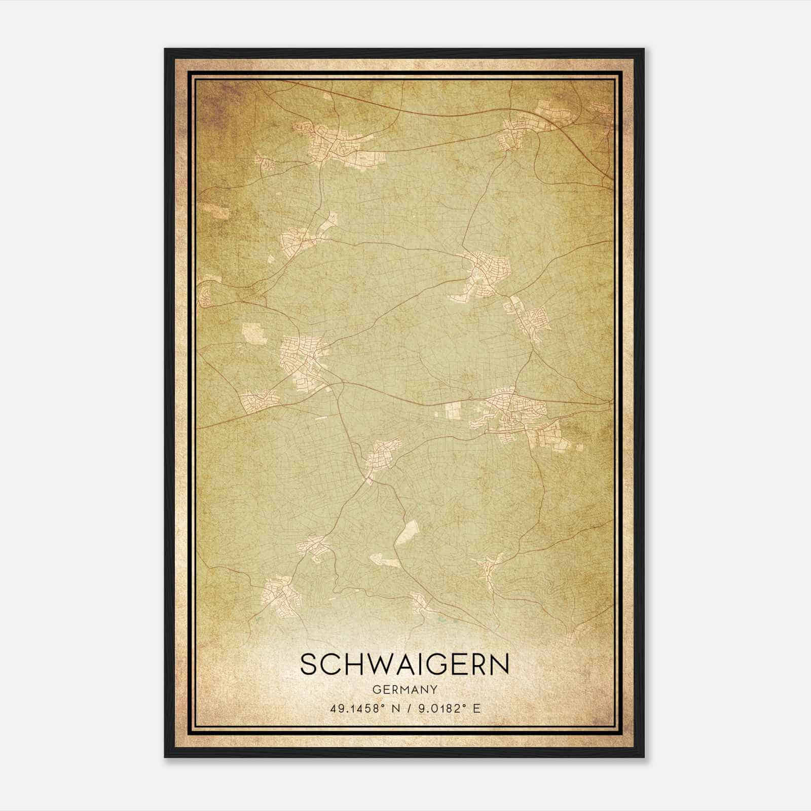 Vintage Schwaigern Germany Map Poster, Schwaigern City Road Wall Art Print