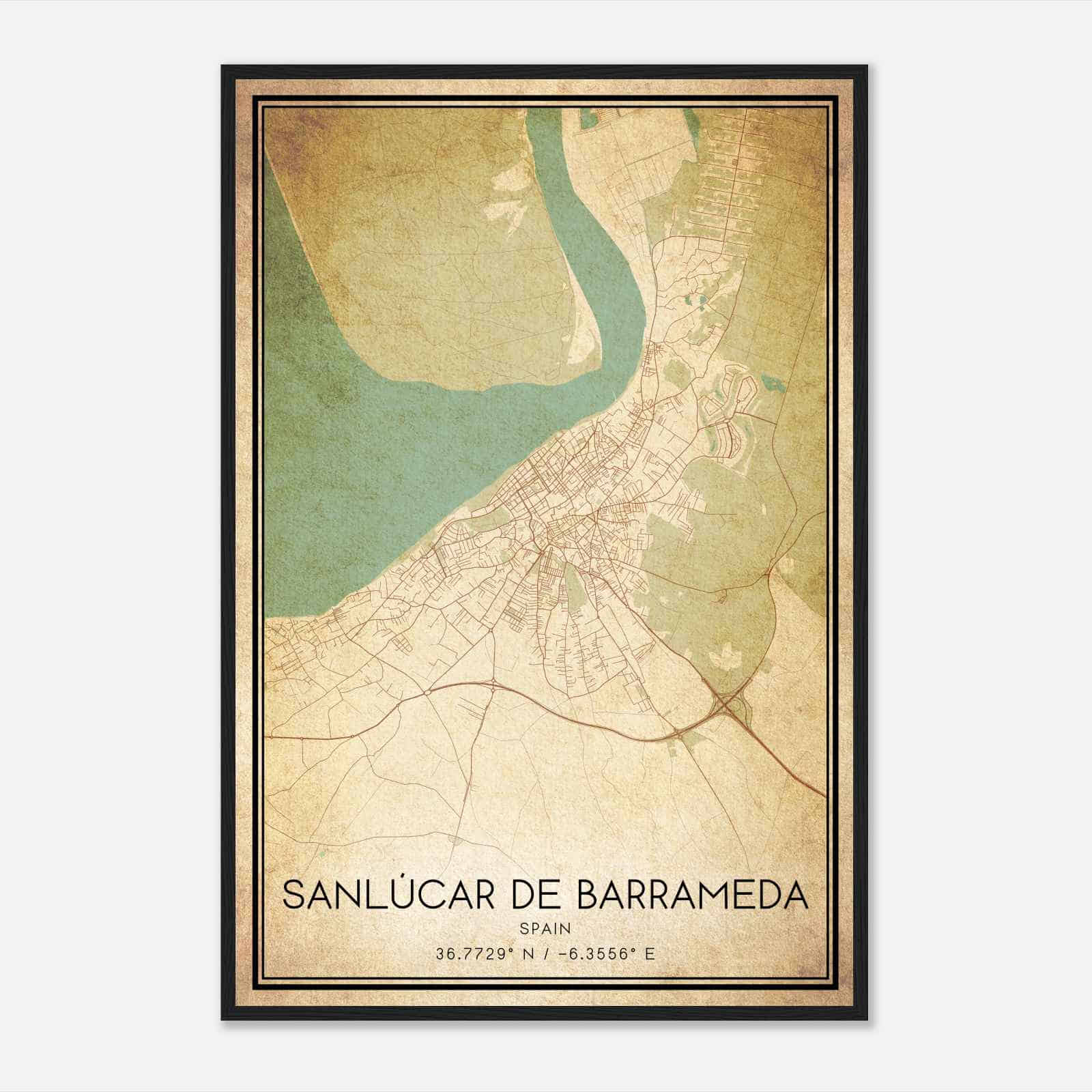 Vintage Sanlucar de Barrameda Spain Map Poster, Sanlucar de Barrameda City Road Wall Art Print