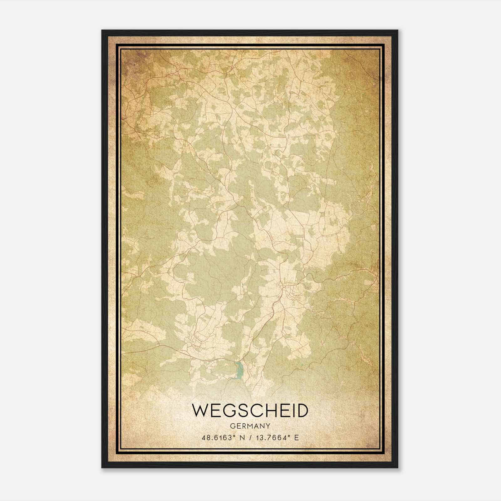 Vintage Wegscheid Germany Map Poster, Wegscheid City Road Wall Art Print